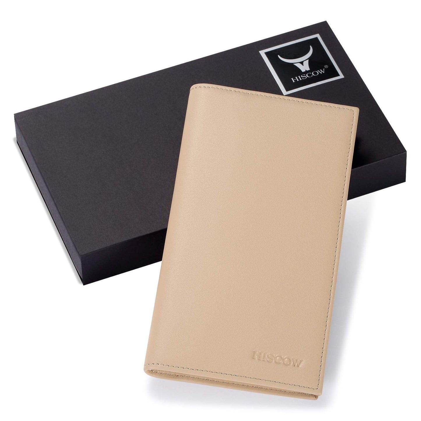 HISCOW Minimalist Checkbook Cover - Full Grain Leather (Premium Apricot)