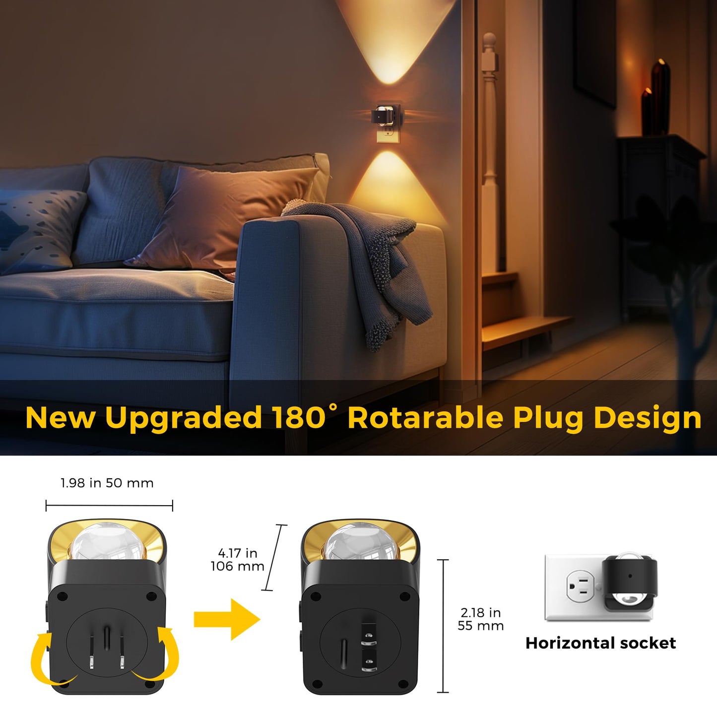 L LOHAS LED Night Light Projector, Night Lights Plug into Wall, Dusk to Dawn Sensor, 180°Rotating Nightlight for Kids, 0-150LM Dimmable Soft White Ambient Lighting for Bathroom, Decor, Gifts, 2 Pack