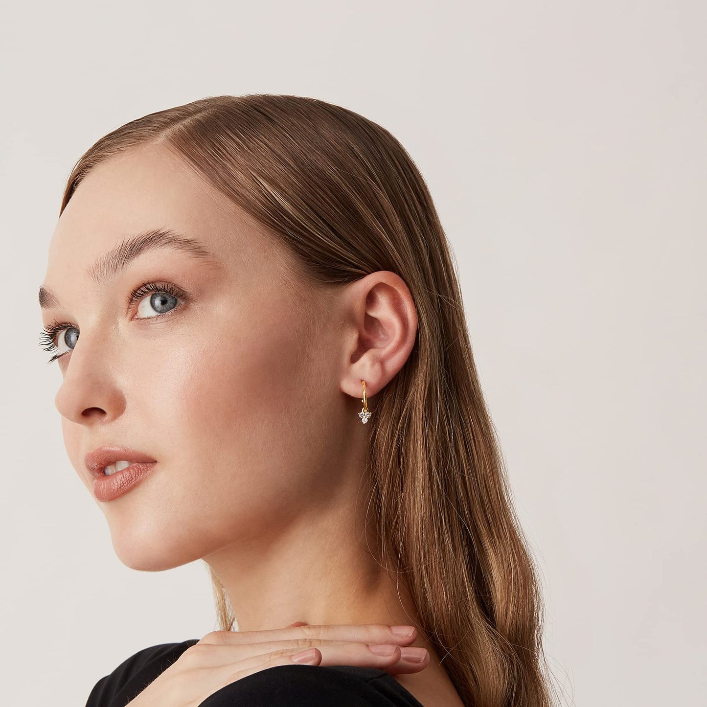 PAVOI 14K Yellow Gold Plated 925 Sterling Silver Post Dangle Huggie Hoop Earrings For Women - Trendy Cubic Zirconia Cluster Open Hoop Earrings - Small Hinged Hammered Huggies
