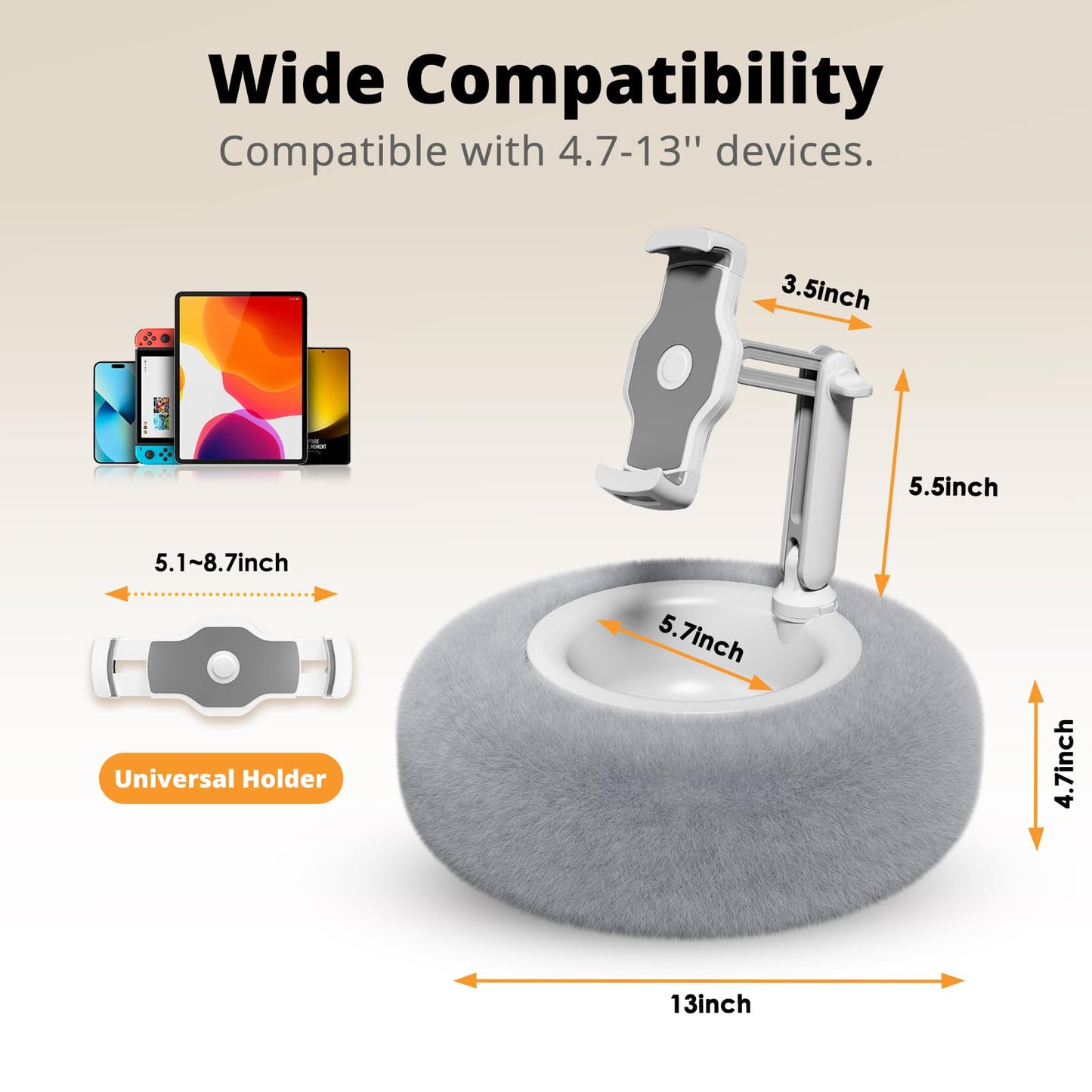 SupeDesk Tablet Pillow Stand for Reading, Adjustable Tablet Stand Phone Holder for Bed with Detachable Snack Bowl, Fits 4.7"-13" Kindle/Phones/Tablets, Watch Videos, Stream Media, Gray