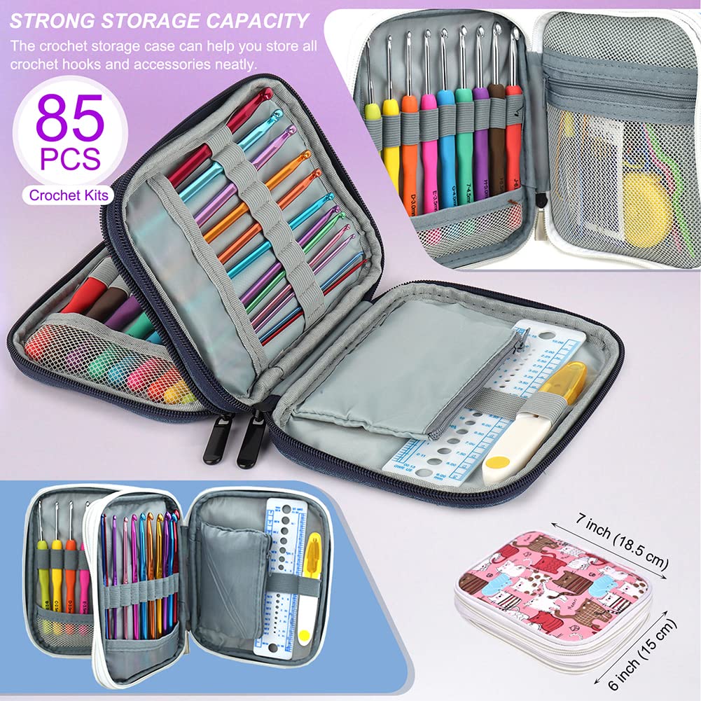 Katech Crochet Hooks Kit with Case, 85-Piece Crochet Hooks Set, Ergonomic Crochet Hook Crochet Needles Weave Yarn Kits DIY Hand Knitting Art Tools for Beginners and Experienced Lovers