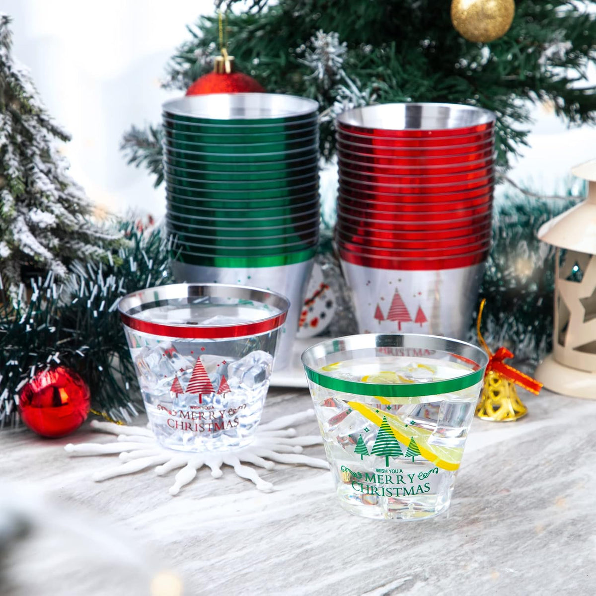 LUODA 9OZ 2024 New Merry Christmas Party Cups(60 Pack),Christmas Disposable Decoration Cups Including:30 Red Christmas Tree Plastic Cups & 30 Green Christmas Tree Plastic Cups