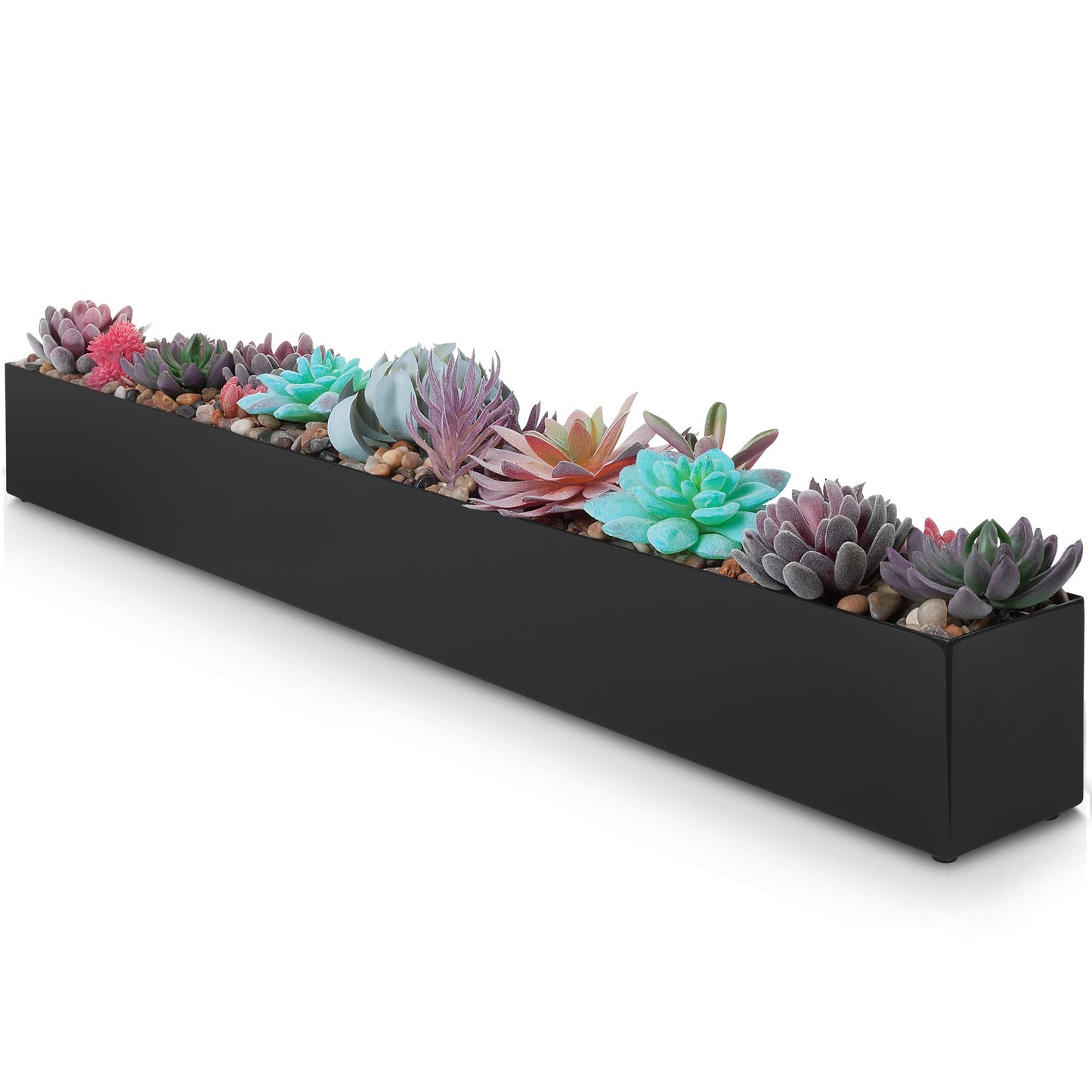 DR&Co Modern Rectangle Planter Box - 32" Metal Planter Ideal for Long Succulent, Rectangular Box for Table or Window Sill, Trough for Indoor Window, Black