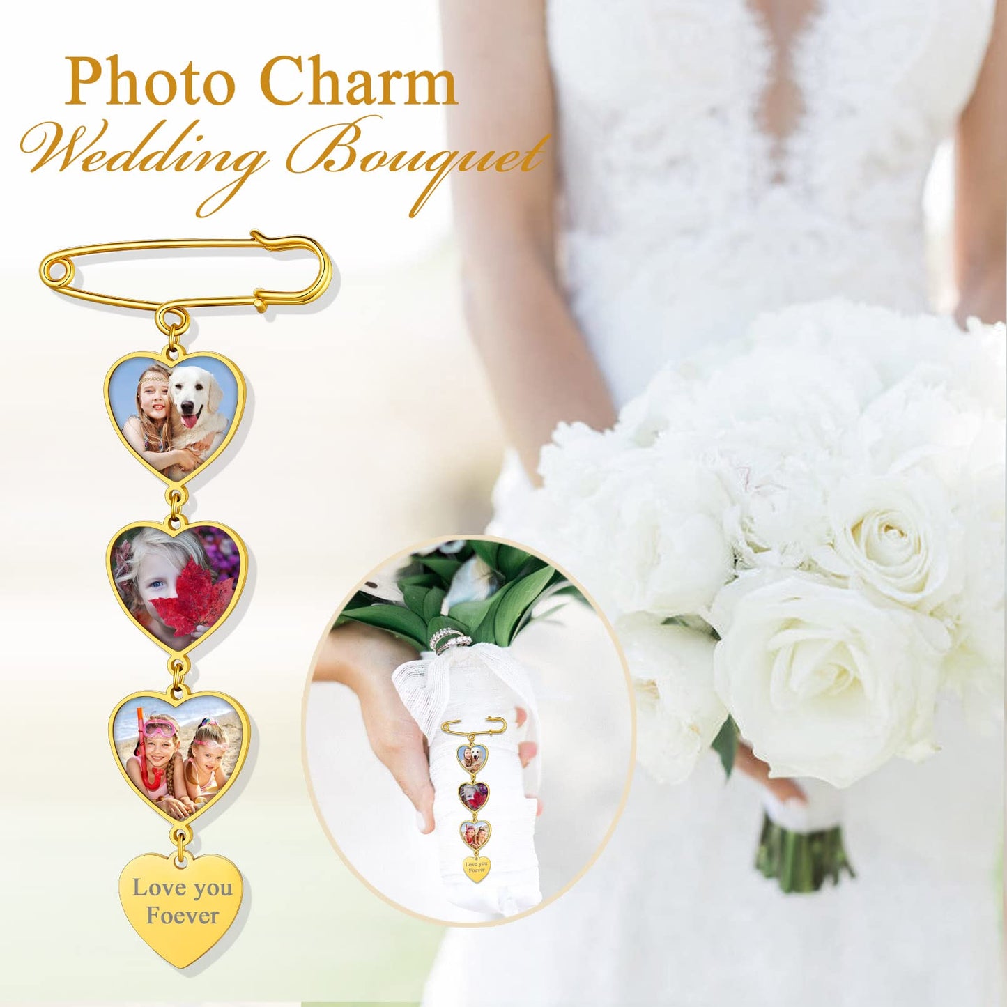 Custom4U Customizable Bouquet Charm with Pictures Custom Memorial Photo Boutonniere Picture Brooch Pin