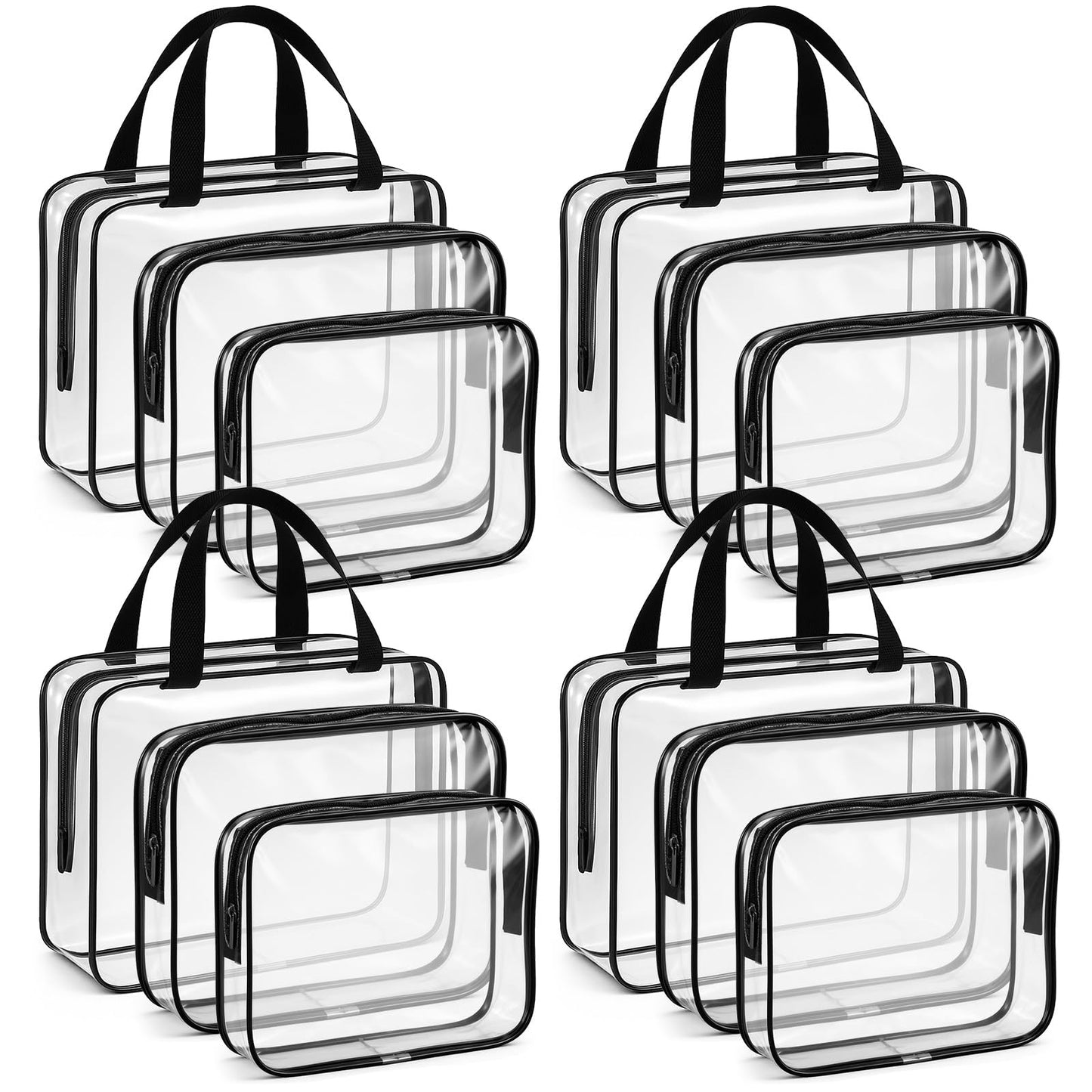 AOZUO 12 Pack Clear Makeup Bags, PVC Clear Pouches with Zipper TSA Approved Waterproof Storage Bags Multipurpose Pouch with Handle for Suitcase Pants Cashmere Sweaters Shirts Dress Storage