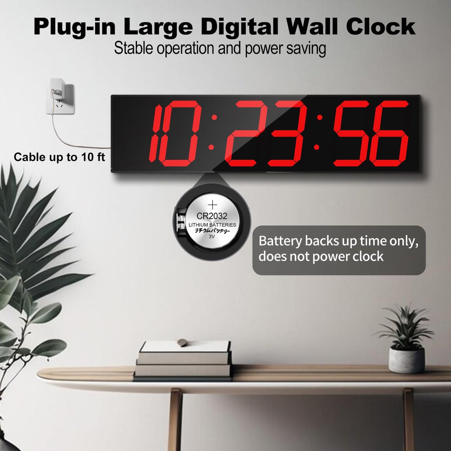 CHKOSDA Digital Wall Clock, Oversize Led Digital Clock Large Display with Auto Dimmer, Huge Countdown Timer with Remote Control, 27" Wide Led Display, 6 Digits, Wall Mount, Date and Temperature (Red)