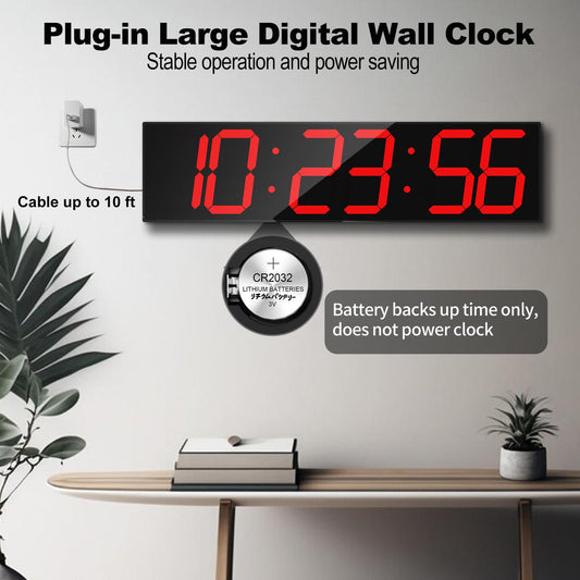 CHKOSDA Digital Wall Clock, Oversize Led Digital Clock Large Display with Auto Dimmer, Huge Countdown Timer with Remote Control, 27" Wide Led Display, 6 Digits, Wall Mount, Date and Temperature (Red)