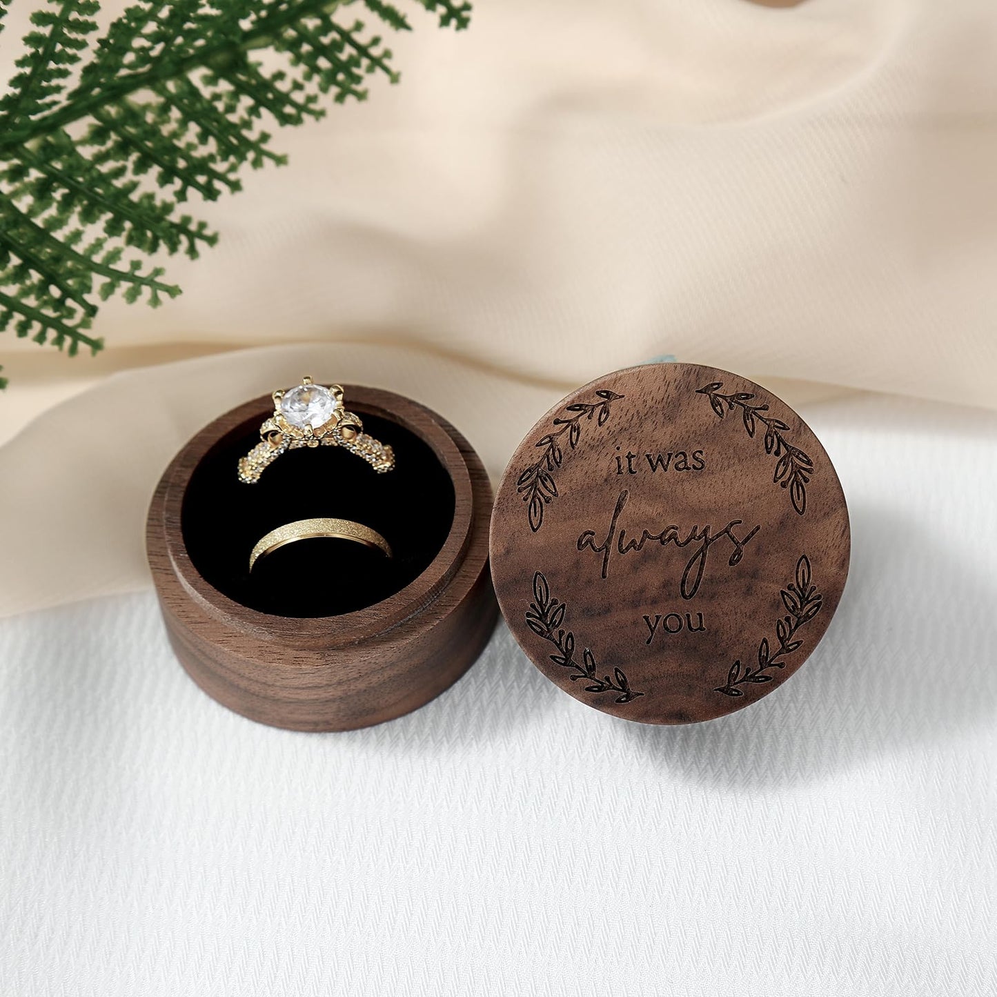Drnilui Ring Box, Wooden Ring Box for Wedding Ceremony Ring Bearer Box, Engagement Ring Holder Gift for Anniversaries day, Birthday Gift
