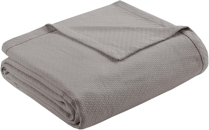 Madison Park Liquid Cotton Luxury Blanket Premium Soft Cozy 100% Ring Spun Cotton For Bed , Couch or Sofa, Full/Queen, Gray