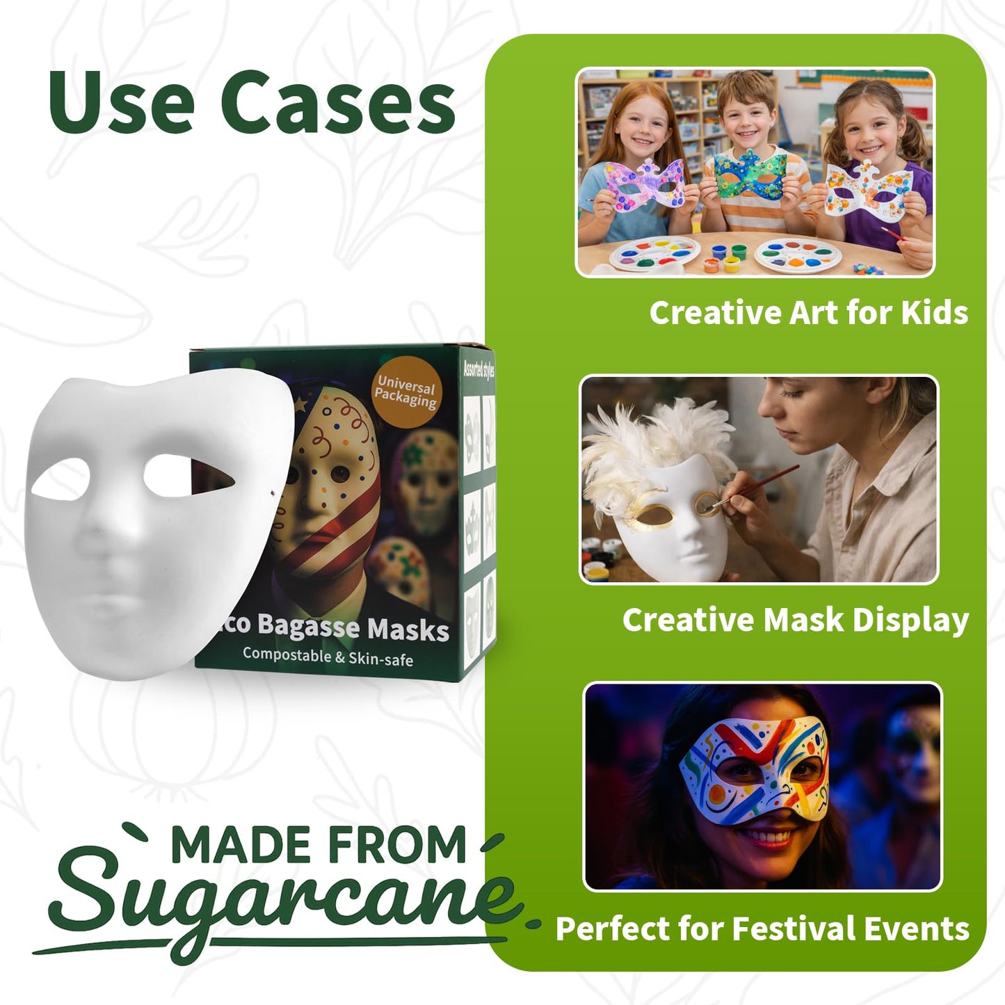 Lxins ECO Paper Mache Blank Full Face Masks for Crafts, 14 Pack Paintable White DIY Masks, Assorted 2 Styles for Art Projects, Classroom & Party Activities