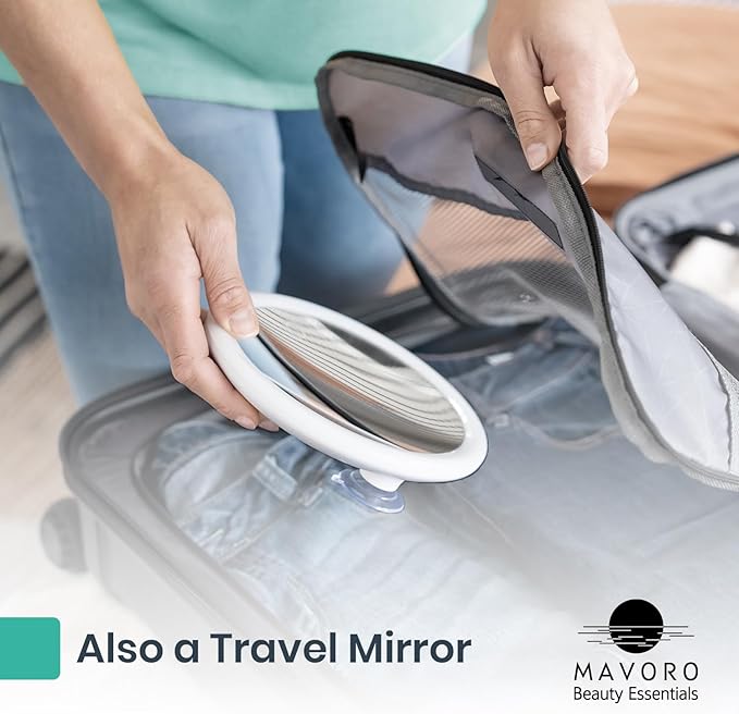 Mavoro 6.8" LED Magnifying Mirror with 3 Strong Suction Cups | 10X Magnification | Portable Lighted Travel Makeup & Cosmetic Mirror with Light (4 AAA Battery Operated |10X)