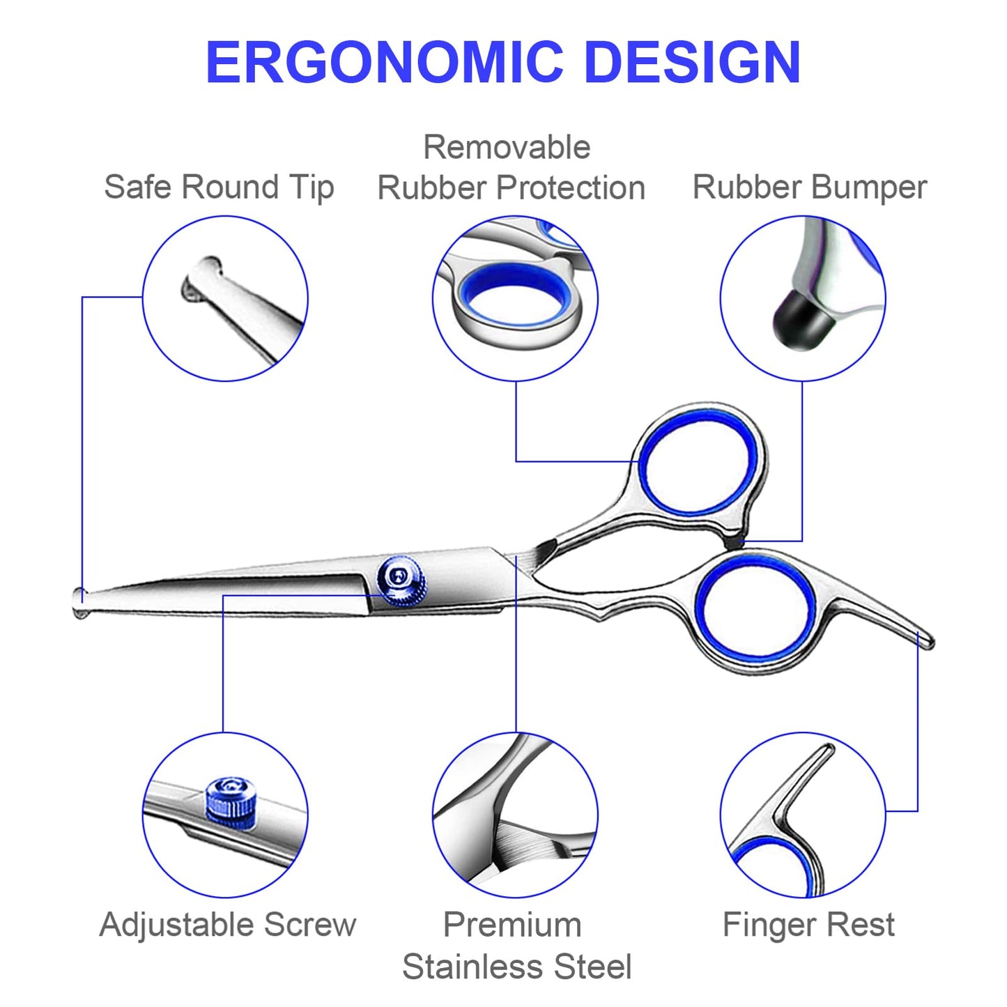 TINMARDA Professional Dog Grooming Scissors Kit, Titanium Coated 5 in 1 Stainless Steel Grooming Shears Kit with Straight, Curved and Thinning Scissors for Dogs, Cats and Pets at Home
