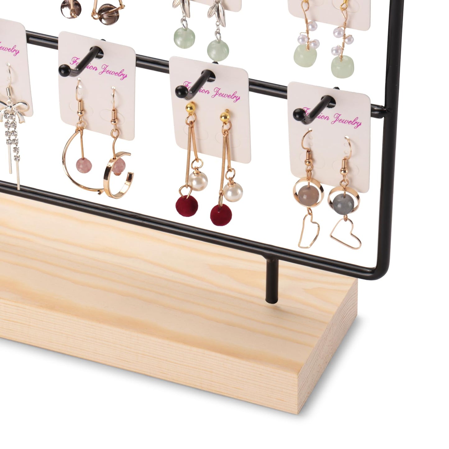 RUINENGDA Earring Display Stands for Selling 3 Tier 15 Hooks Jewelry Display Wooden Base Earring Holder Organizer Display Stand for Necklaces Rings Bracelets Keychains (Black)