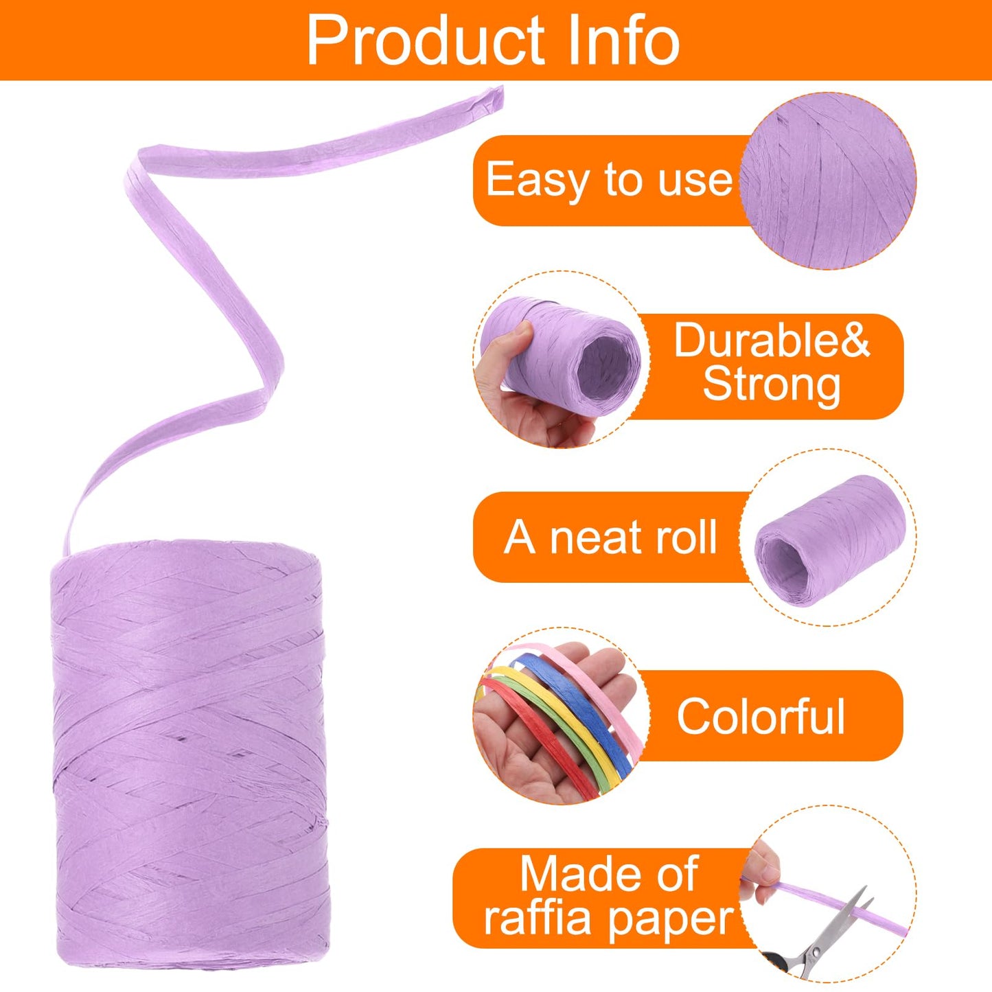 MECCANIXITY 2 Rolls Raffia Paper Ribbon Bulk,1/4 Inch Wide 110 Yards Purple Twine String Paper Yarn for DIY Craft Weaving, Decoration, Gift Wrapping
