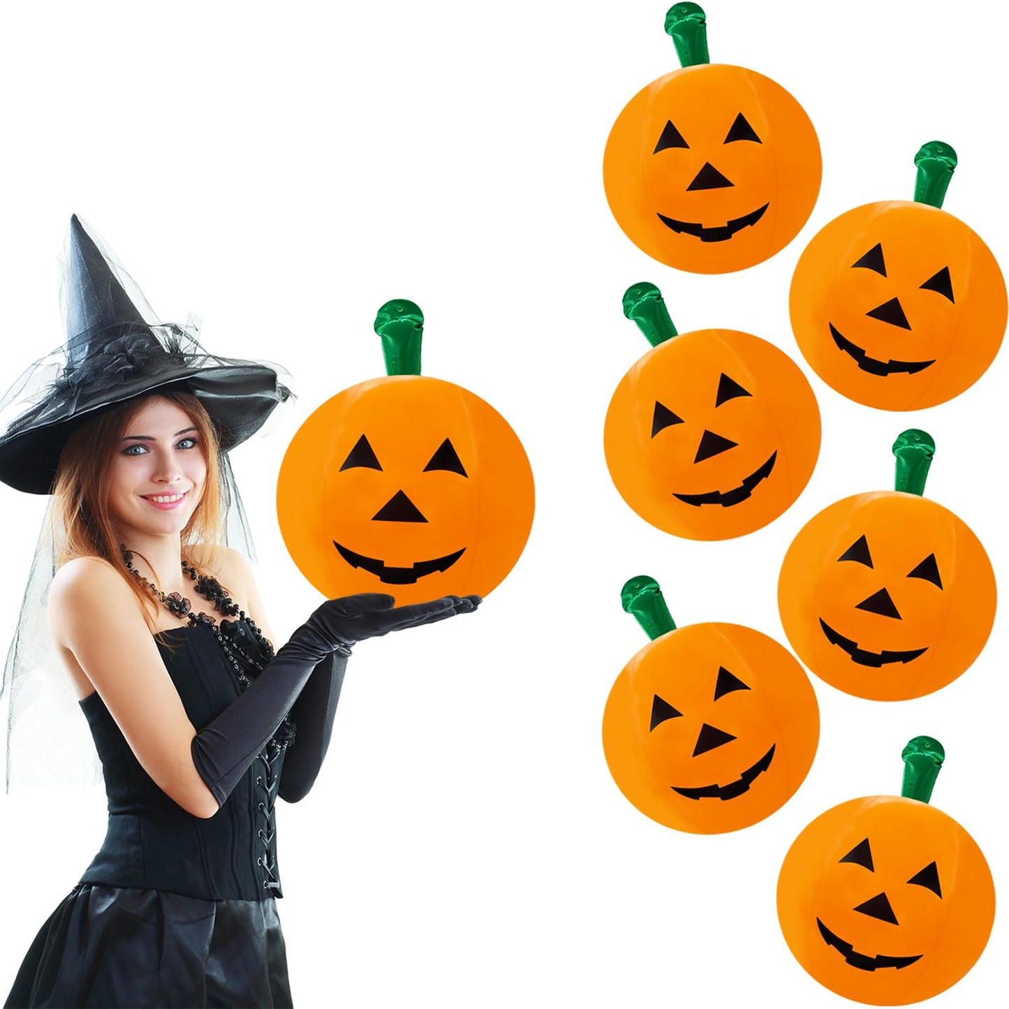 The Dreidel Company 6 Halloween Pumpkin Inflatable Decorations, 16" Tall 6-Pack Halloween Pumpkin Decor