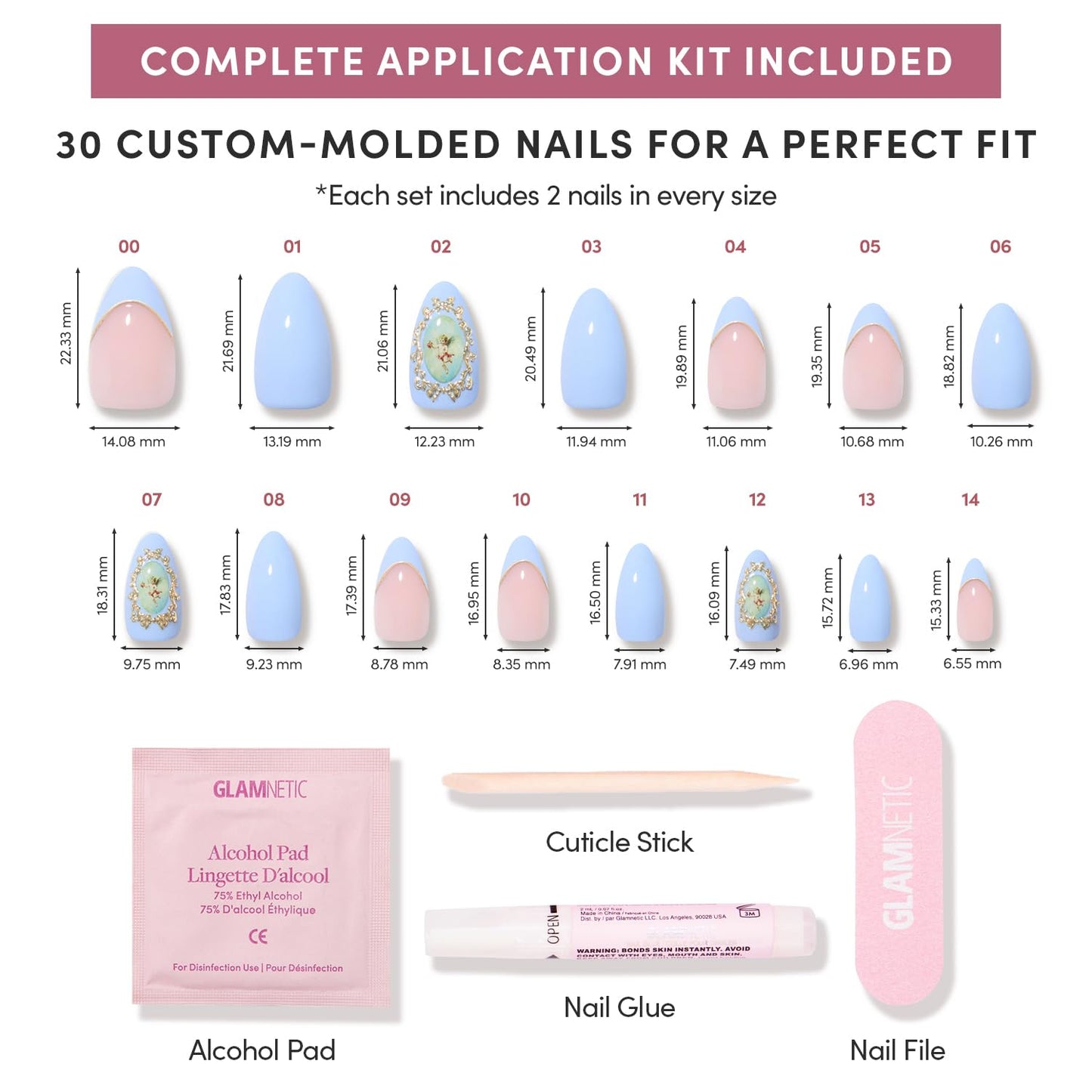 Glamnetic Press-On Nails Bundle - Heaven Sent | 2 Short Almond Fake Nails with 3D Angel Vintage-Inpsired Designs in a Glossy Finish | Durable, Salon-Quality Nail Kits