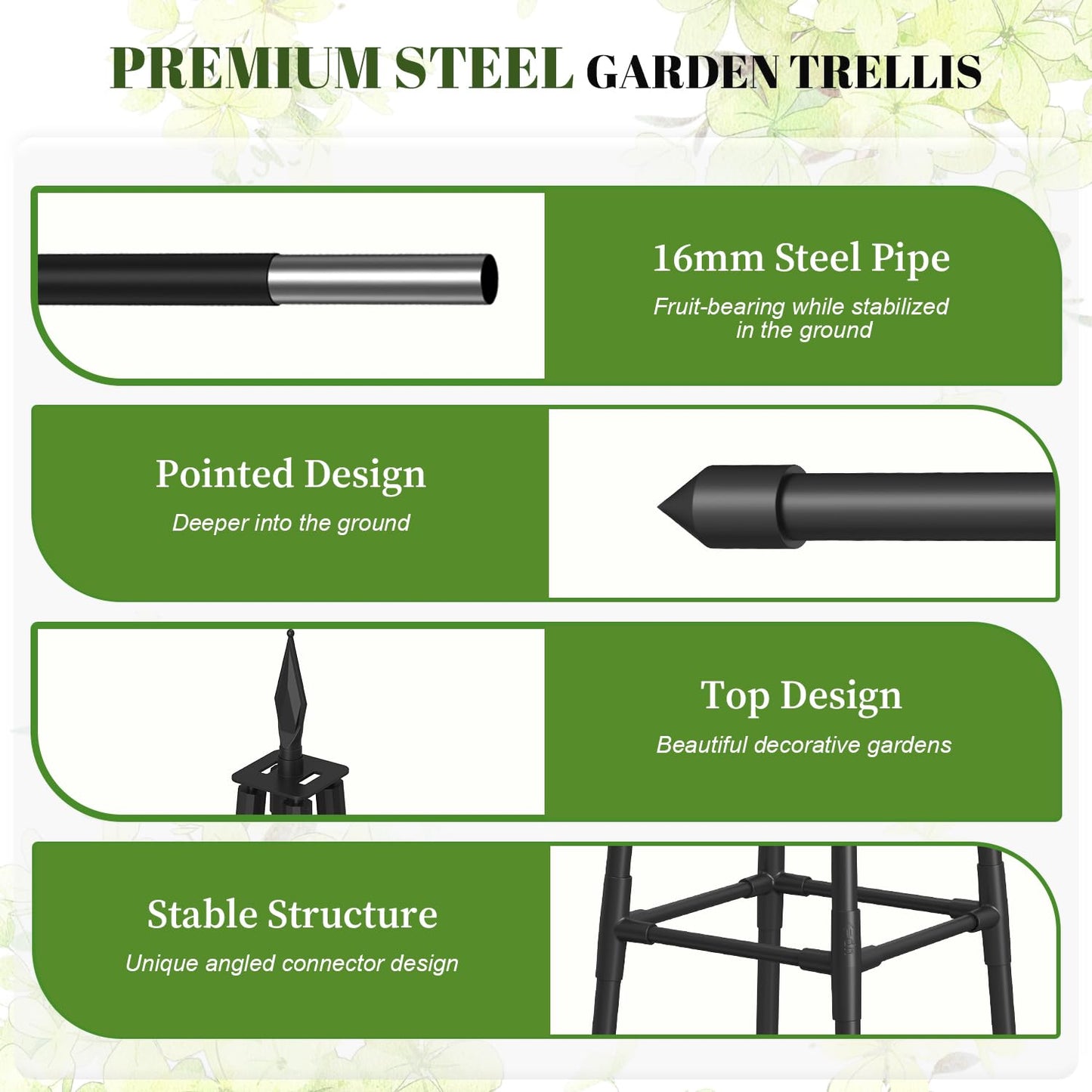 Alisisfores 5.2 FT Obelisk Trellis for Climbing Plants,Garden Trellis with Extra Thickened Plastic-Coated Metal Pipes, Outdoor & Indoor Garden Support for Potted Plants, Black