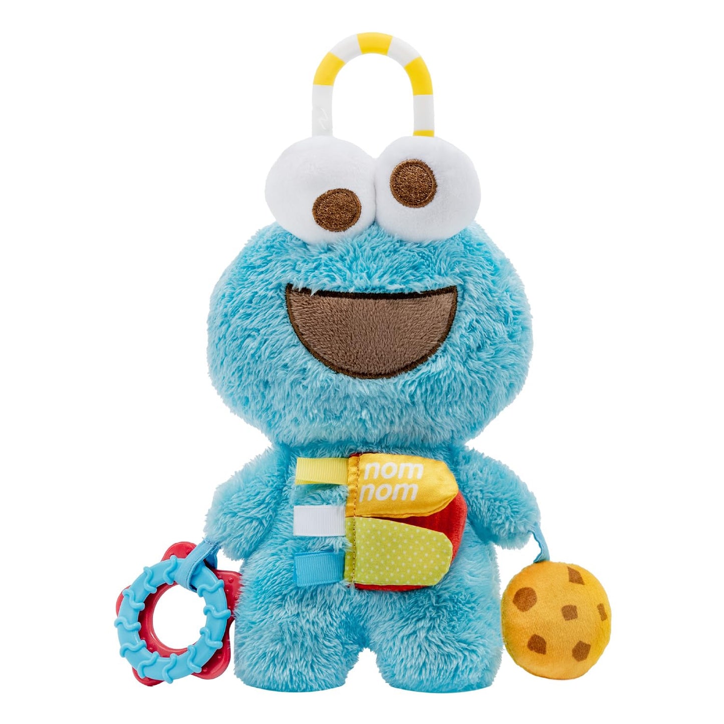 Kids Preferred Sesame Street Cookie Monster Activity Toy with Teething Rings, Crinkle Sounds, and On The Go Clip for Babies and Infants