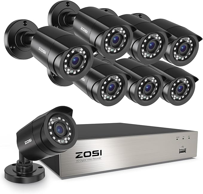 ZOSI 3K Lite 8CH Home Security Camera System Outdoor Indoor,AI Human/Vehicle Detection,Night Vision,H.265+ 5MP Lite 8 Channel CCTV DVR,8pcs 1080P 1920TVL Surveillance Bullet Cameras (No Hard Drive)