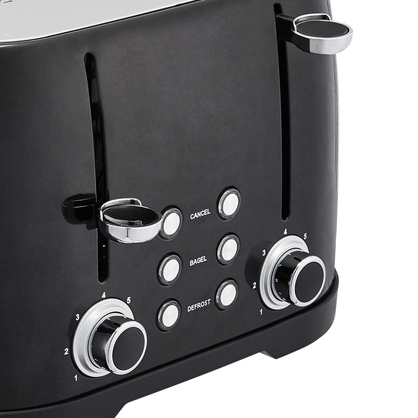 Amazon Basics 4 Slice Toaster with 4 Slots, 6 Browning Settings, Defrost, Removable Crumb Tray, Bagel Function, Cancel Button, 1600W, Black