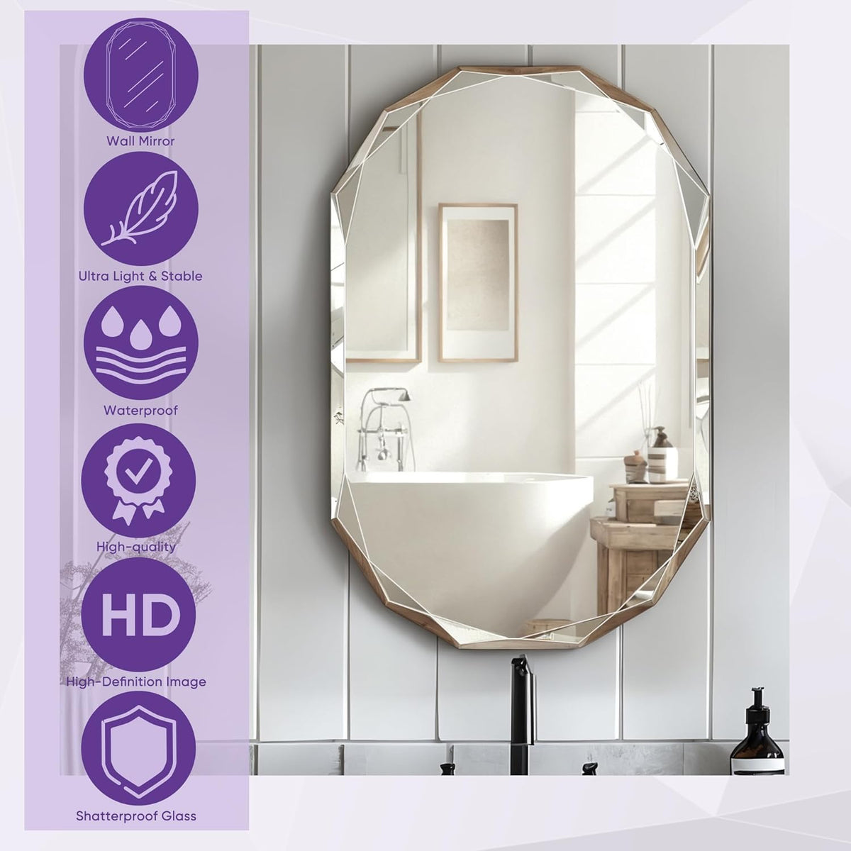 Bathroom Mirror for Wall, 30" x 40" Oval Mirror, Bathroom Vanity Mirror, Wall Mount Vanity Mirrors, Beveled Edge Frameless Wall Mirrors Decorative, Irregular Beveled Edge Mirror