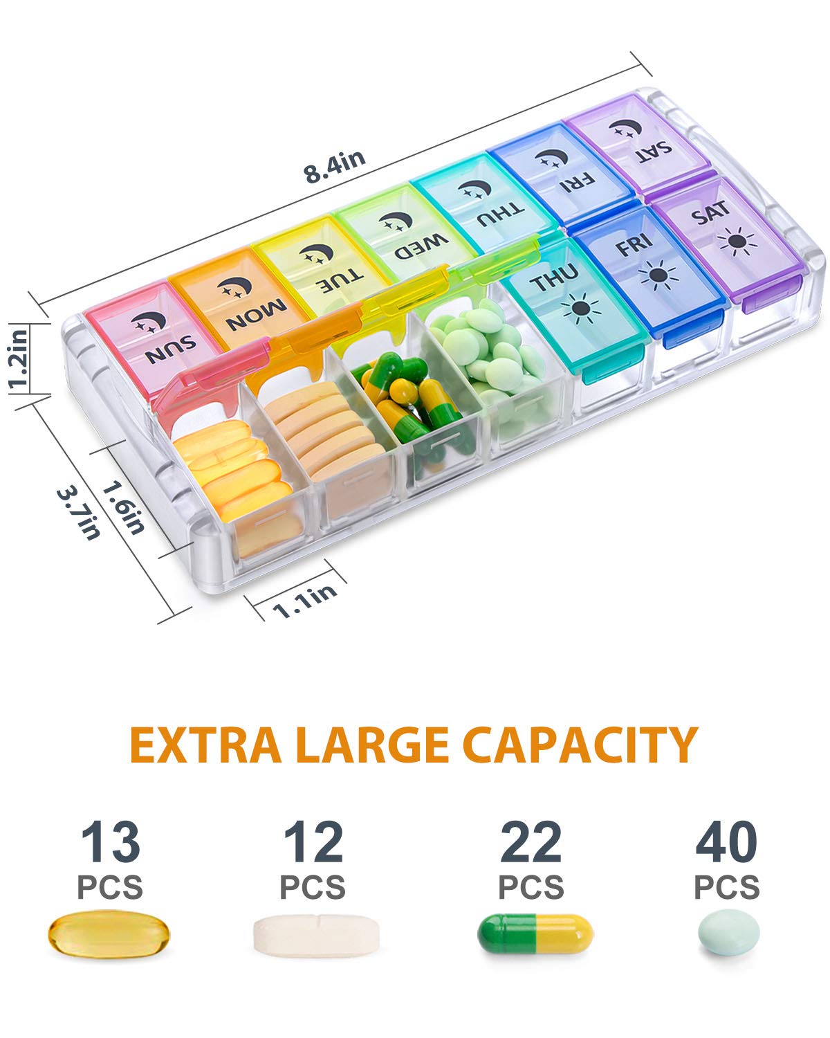Pill Organizer 2 Times a Day, Fullicon Quick Fill Large Weekly AM PM Pill Box, Medicine Organizer 7 Day, Daily Pill Cases - Rainbow (Patent Registered)