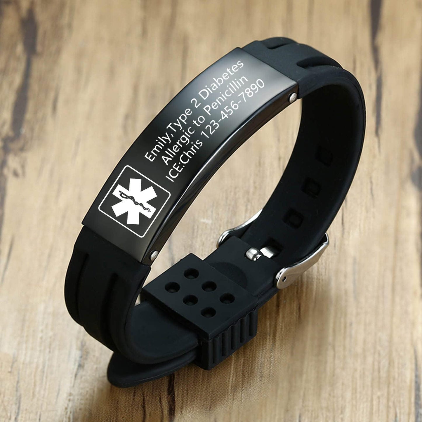 VNOX BLOOD THINNER Medical Alert ID Bracelet for Men Women - Silicone Rubber Stainless Steel Adjustable Bracelet for Unisex