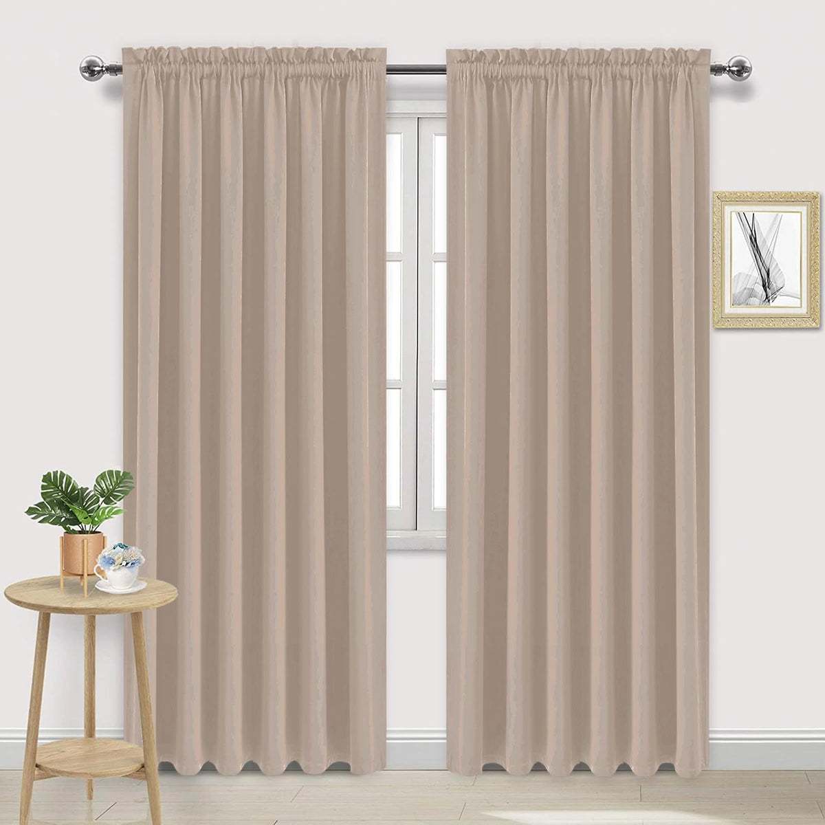 Wide Blackout Curtains for Bedroom Living Room 60 x 84 Inch Long Camel (2 Count)