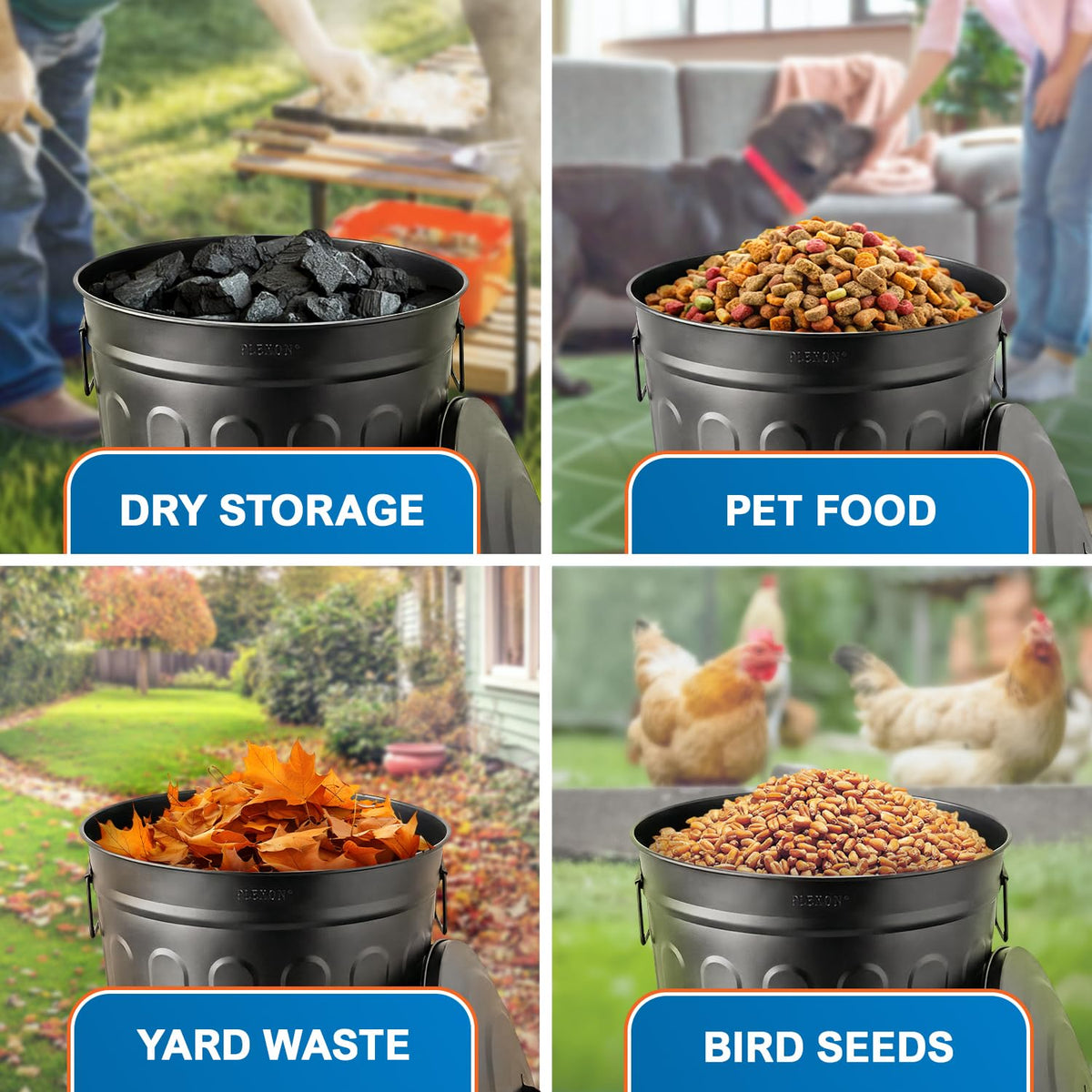 Metal Trash Can with Lid 13 Gallon (3 Count)