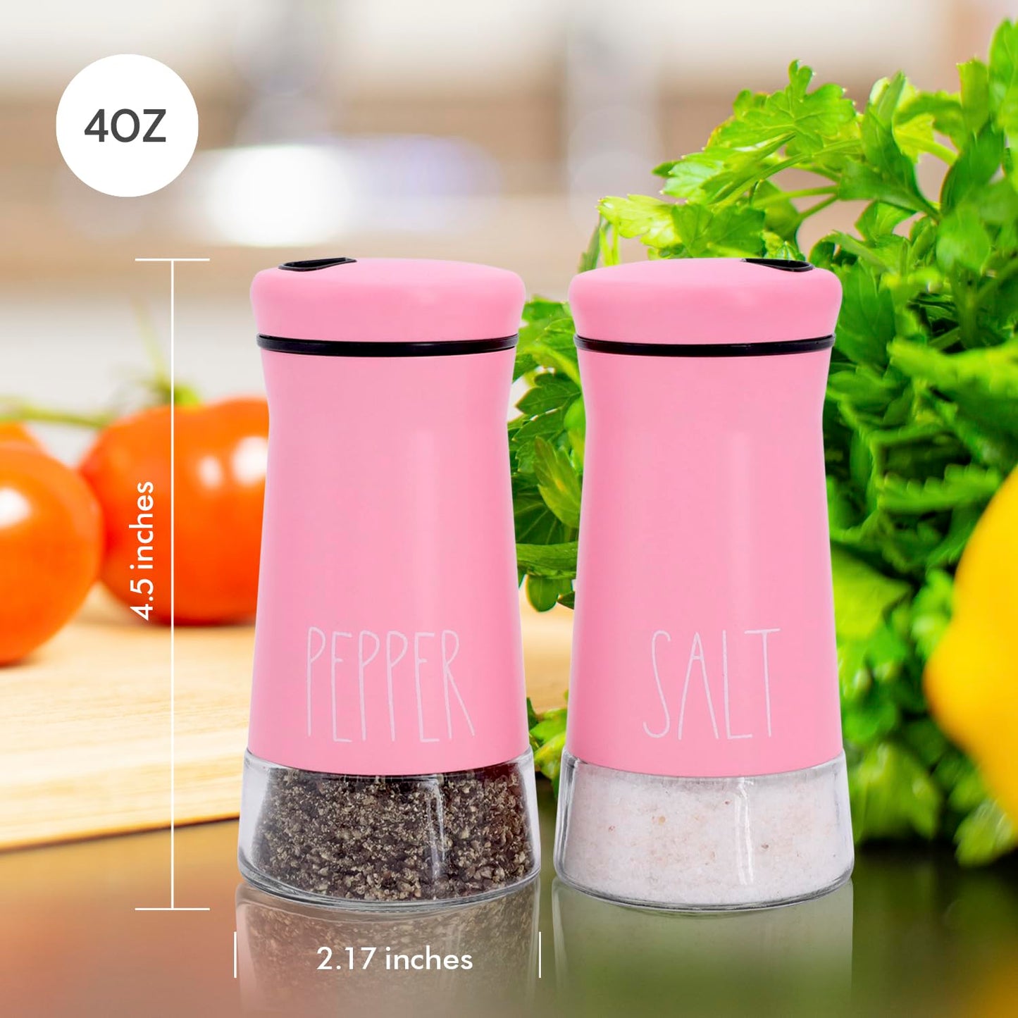 Pink Salt and Pepper Shakers with Adjustable Pour Holes, Refillable Salt Shaker by Aelga, Ideal for Himalayan, Kosher, Black and White Pepper, Pink Kitchen Accessories