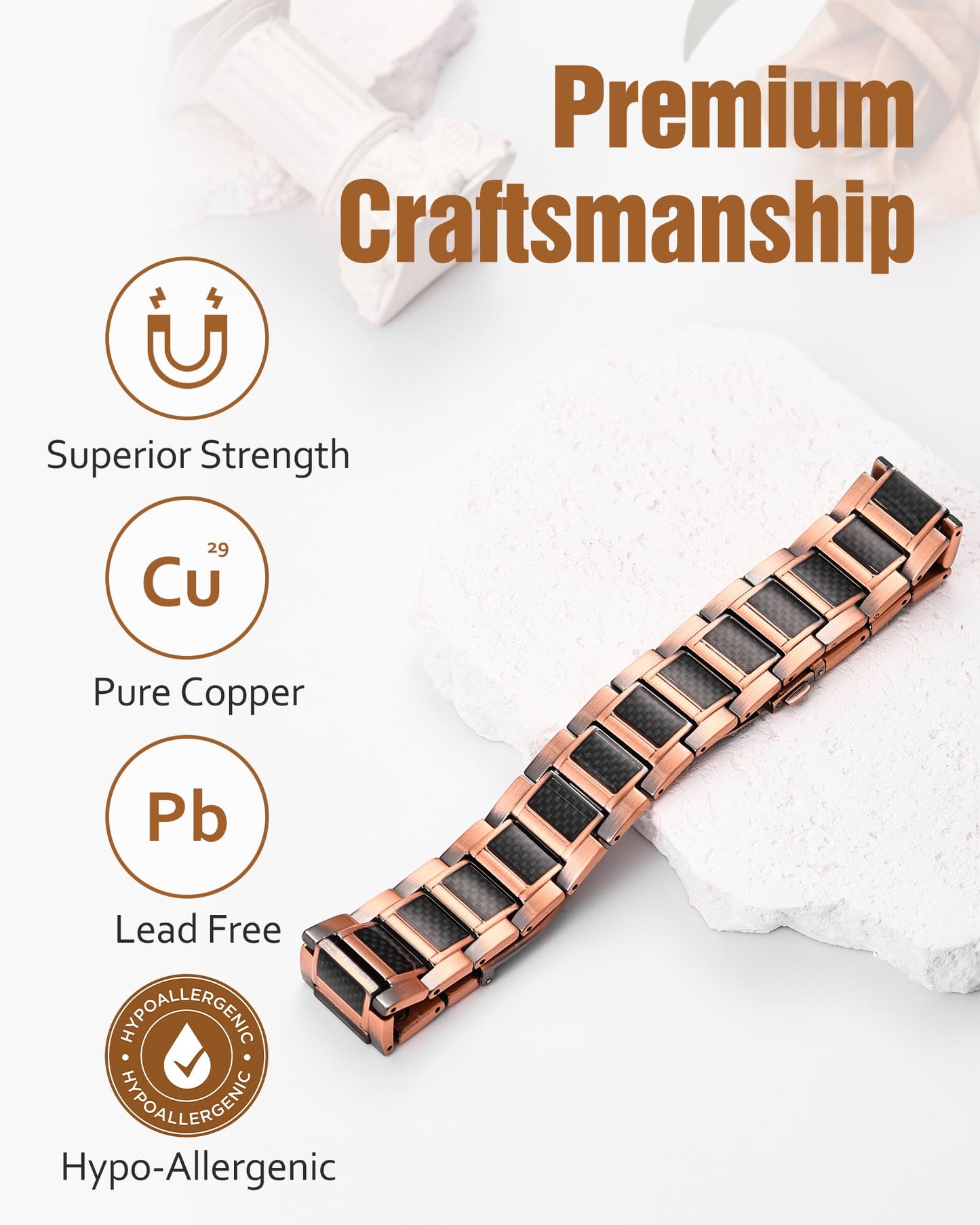 Jecanori Copper Magnetic Bracelet for Men, 3X Strength Pure Copper Bracelet for Men,Ideal Gift