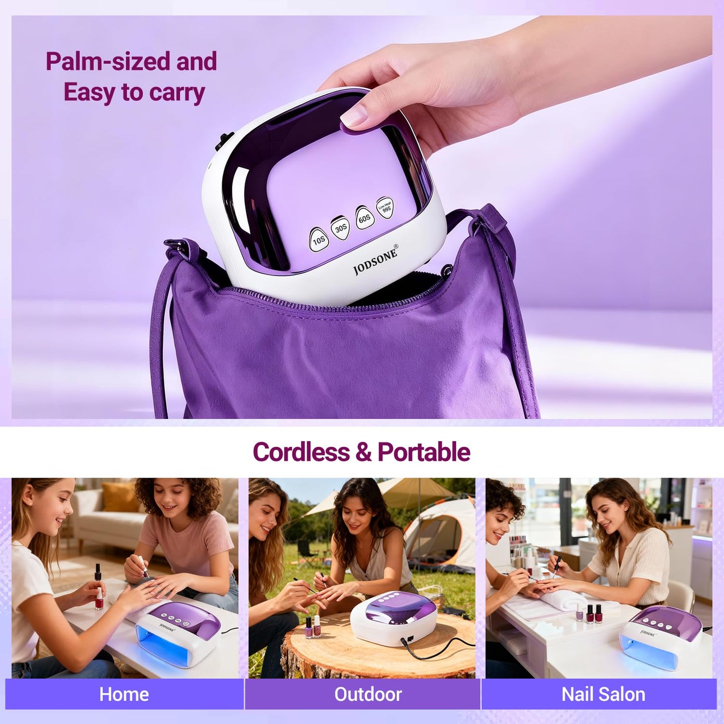 JODSONE Cordless LED Nail Lamp Rechargeable Portable with 4 Timers LCD Display Screen Nail Dryer Cure Light Suitable for Home and Salon﻿