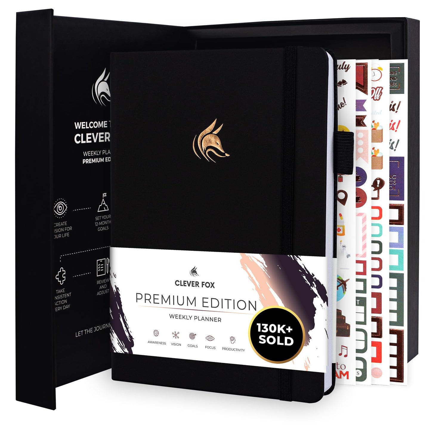Clever Fox Planner Premium Edition – Undated Luxurious Weekly & Monthly Planner to Increase Productivity and Hit Your Goals – Organizer – Start Anytime, A5, Lasts 1 Year, Black (Weekly)