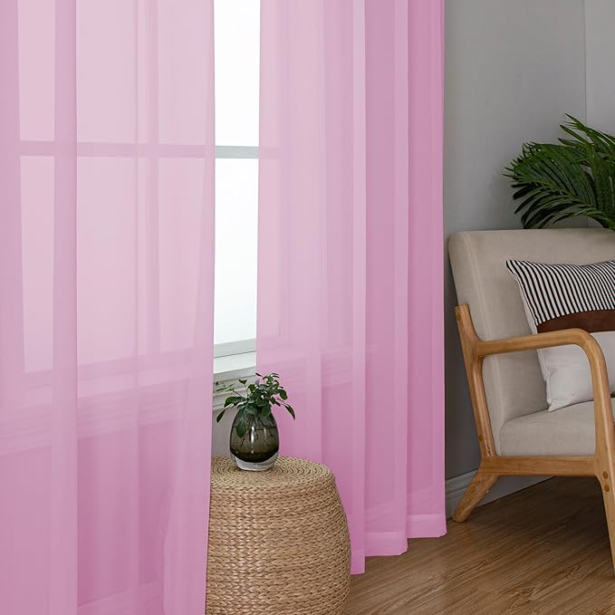 Chyhomenyc Light Pink Sheer Curtains 63 Inch Length 2 Panels, Light Filtering Airy Rod Pocket Window Curtain Treatment Drapes for Bedroom, Each 42Wx63L Inches