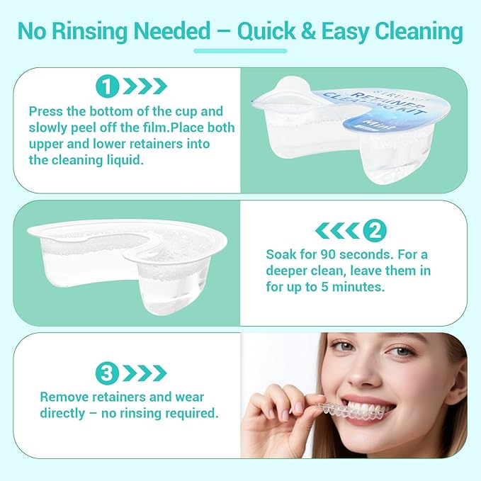 Travel Retainer Cleaner Clear Aligner Cleaner, Cleaners for Mouth Guard Night Guard, Remove Odors, Discoloration, Stains & Plaque, Mint(10 Pcs)