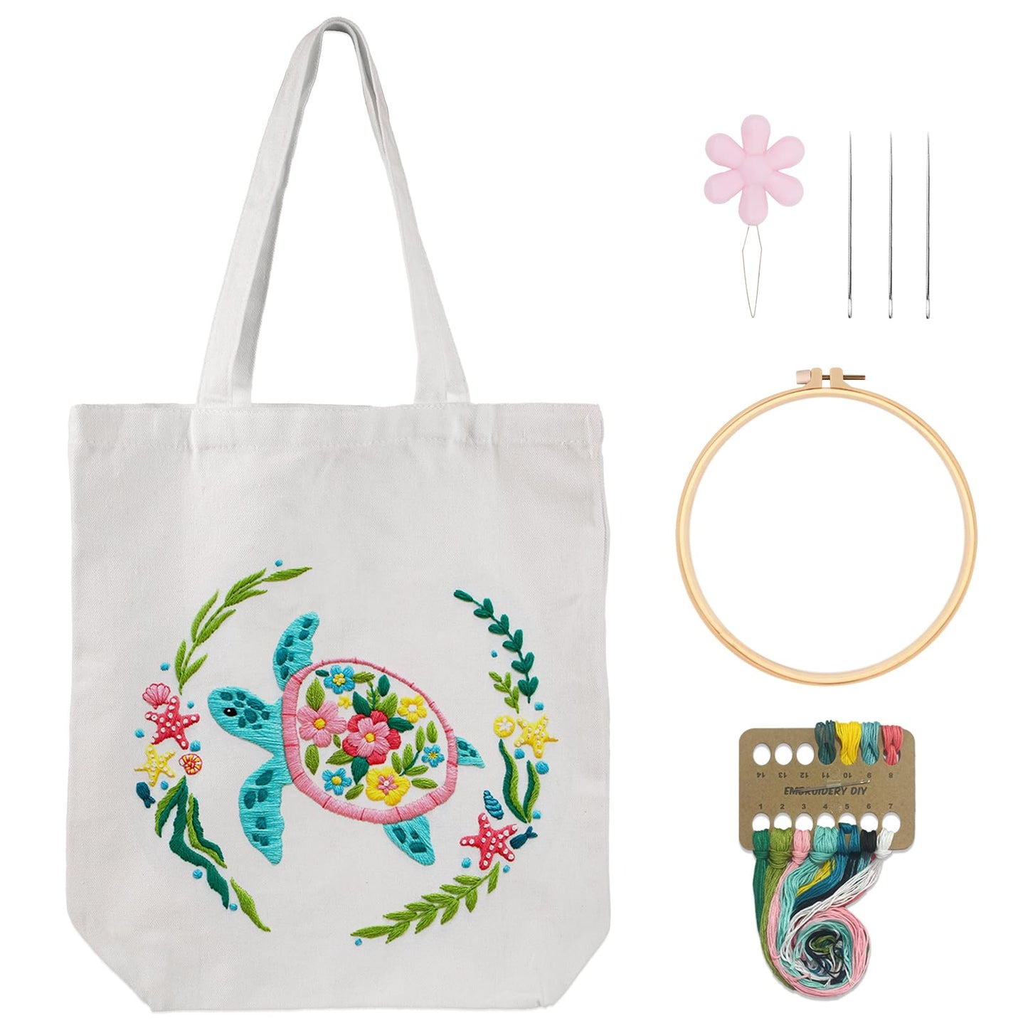 Nuberlic Canvas Tote Bag Embroidery Kit for Beginners Adults -Cross Stitch Kits Needlepoint with Sea Turtles Pattern Bag Reusable Eco-Friendly Shopping Bag
