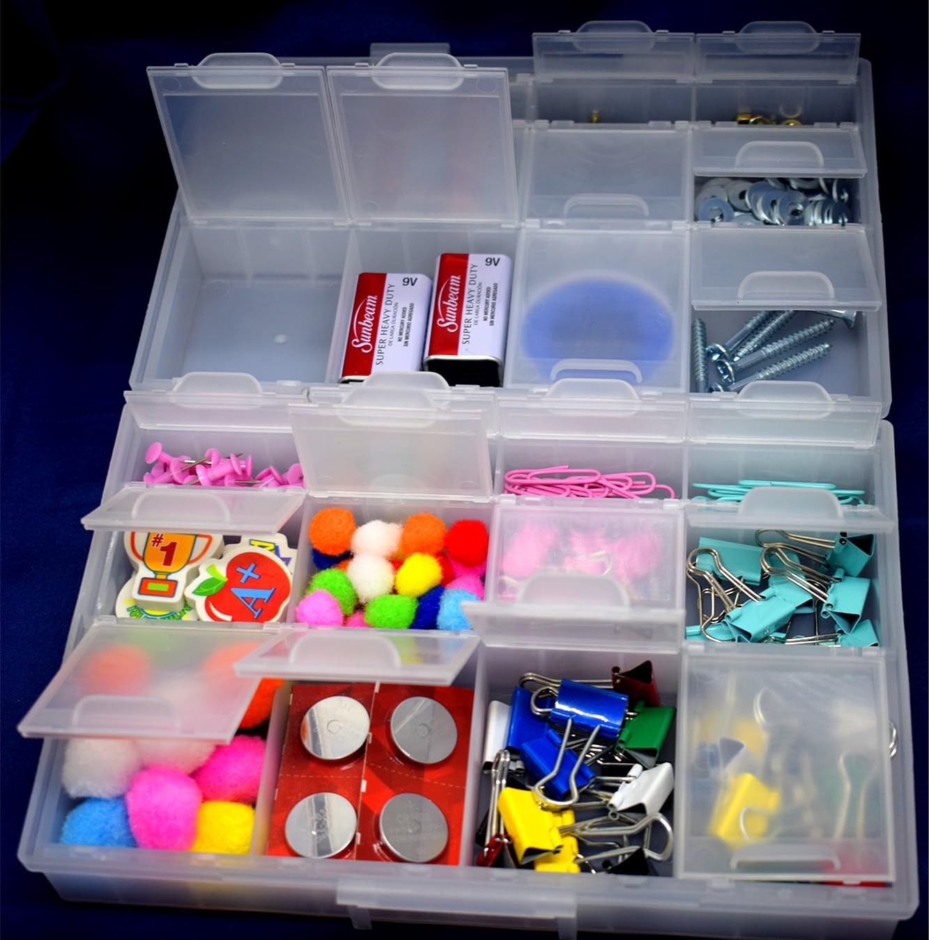 Aidetek half transparent BOX-ALL-24 small parts beads stationery jewelry box organizer for sorted parts 3 sizes 24 compartments with lid