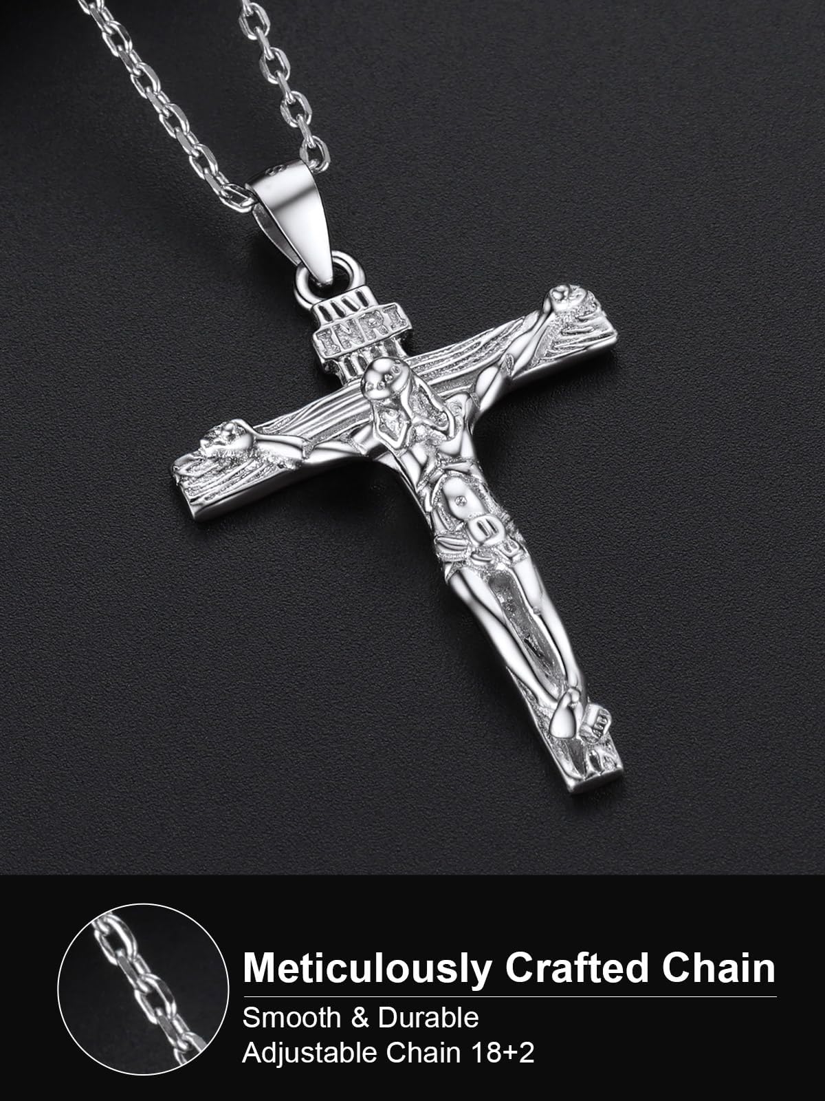 U7 Crucifix Cross Necklace 925 Sterling Silver Crucifix Necklace Cross Pendant for Women Men