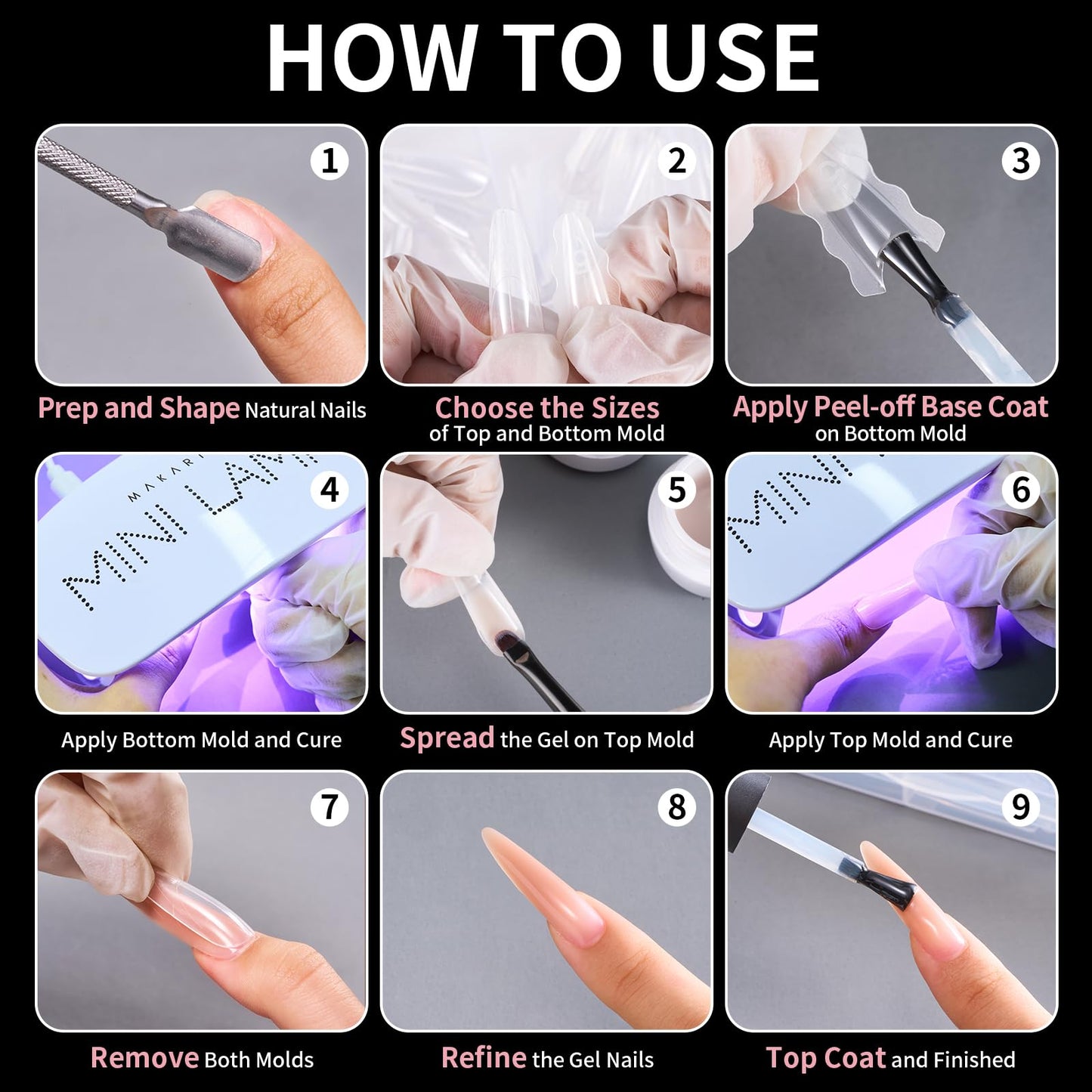 Makartt Sandwich Dual Nail Forms: Long Almond Shape Molds for Gel Extension, 280Pcs 14 Sizes,Extend for Builder, Poly Nail Gel or Acrylic System, Reusable, Easy and Quick Home Salon Manicure DIY