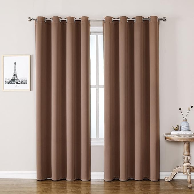 ChrisDowa Grommet Room Darkening Curtains for Bedroom and Living Room - 2 Panels Set Thermal Insulated Blackout Curtains (Cappuccino, 52W x 95L)