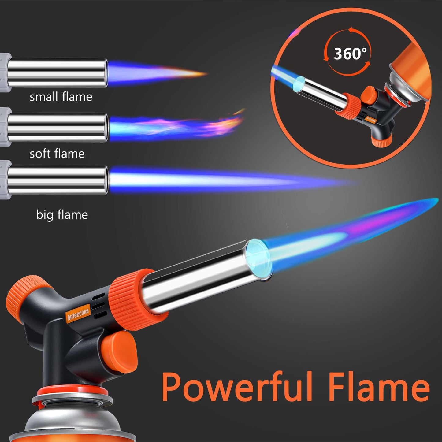 Anteecana Culinary Professional Kitchen Cooking Torch, Upgrade Butane Torch for Cooking, Adjustable Flame with Reverse Use（Butane Gas Not Included）