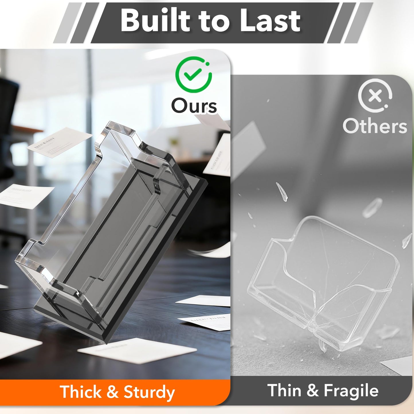 EliteSign 2 Pack Business Card Holder - Business Card Organizer with Black Base, Acrylic Name Cards Holder for Office, Reception, Vendor Booth and Trade Shows, Basic Office Supplies for Desk