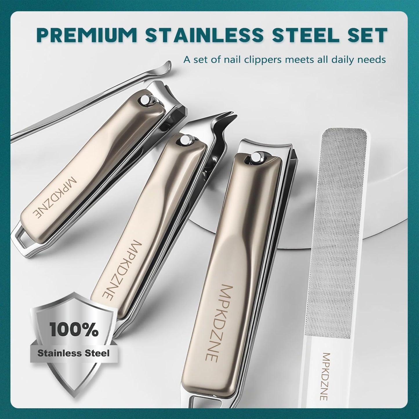 Pro 5-in-1 Nail Clippers Set for Men & Women. Ultra Sharp Stainless Steel Manicure Kit w/Angled Trimmer in Luxury Leather Case. Travel & Home Use (5-in-1 Silver)