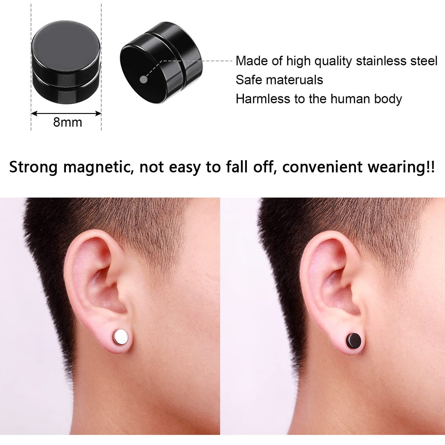11 Pairs Non-pierced Earrings Set for Men Women Cross Titanium Steel Hoop Dangle Clip On Earring