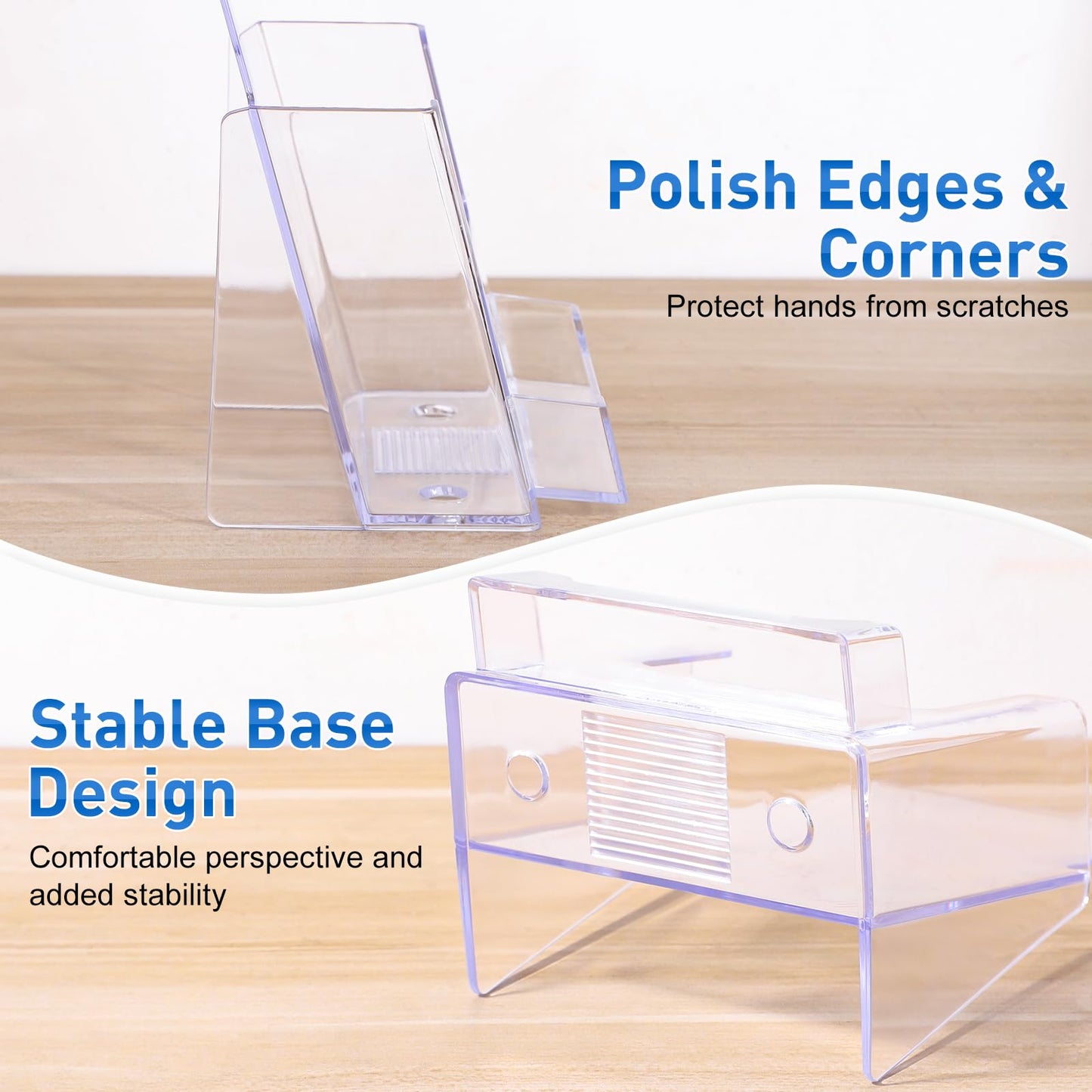 xydstay 4x9 Acrylic Brochure Holder with Business Card Holder, Clear Display Stand, Plastic Table stand Sign Holder, Pamphlet Holder Flyer Holder, Acrylic Display Stand for Office, Home, Store, 2 Pack