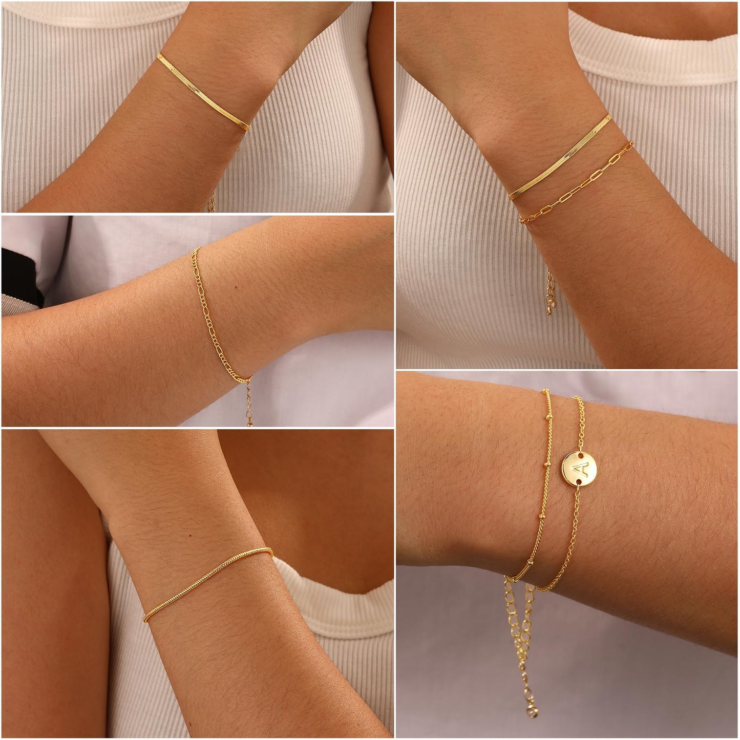Lydow Bracelets for Women, Stack Jewelry Set Initial N Chain Stackable Letter Teen Accessories Pulseras Para Mujer 6 Inch 6PCS