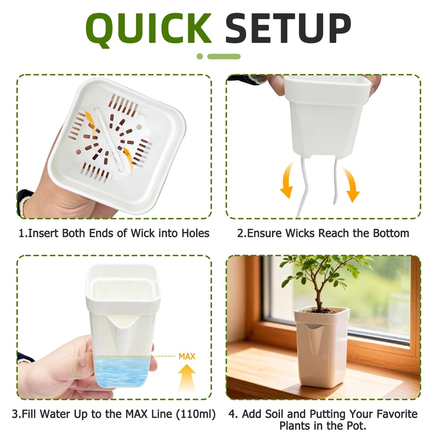 2.5" Small Self Watering Pots for Indoor Plants, 16 Pack Mini White Plastic Planters with Drainage Holes, Semi Hydroponic, Propagation, Cuttings, Seedlings, African Violets, 16 Plant Labels and Wicks