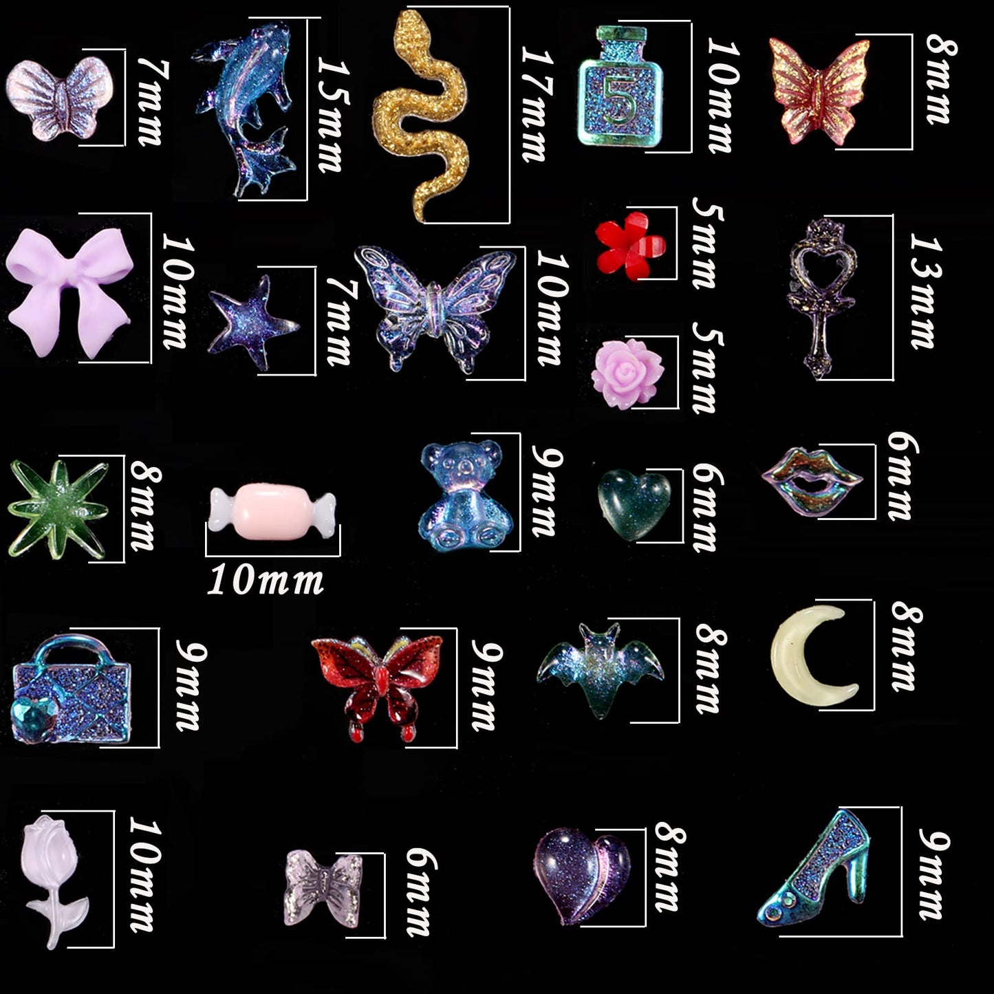 TAMHOO Pack of 250pcs Cute & Sweet 3D Nail Charms for Acrylic Nails, Perfect for Nail Art Decorations & DIY Accessories(Style H)