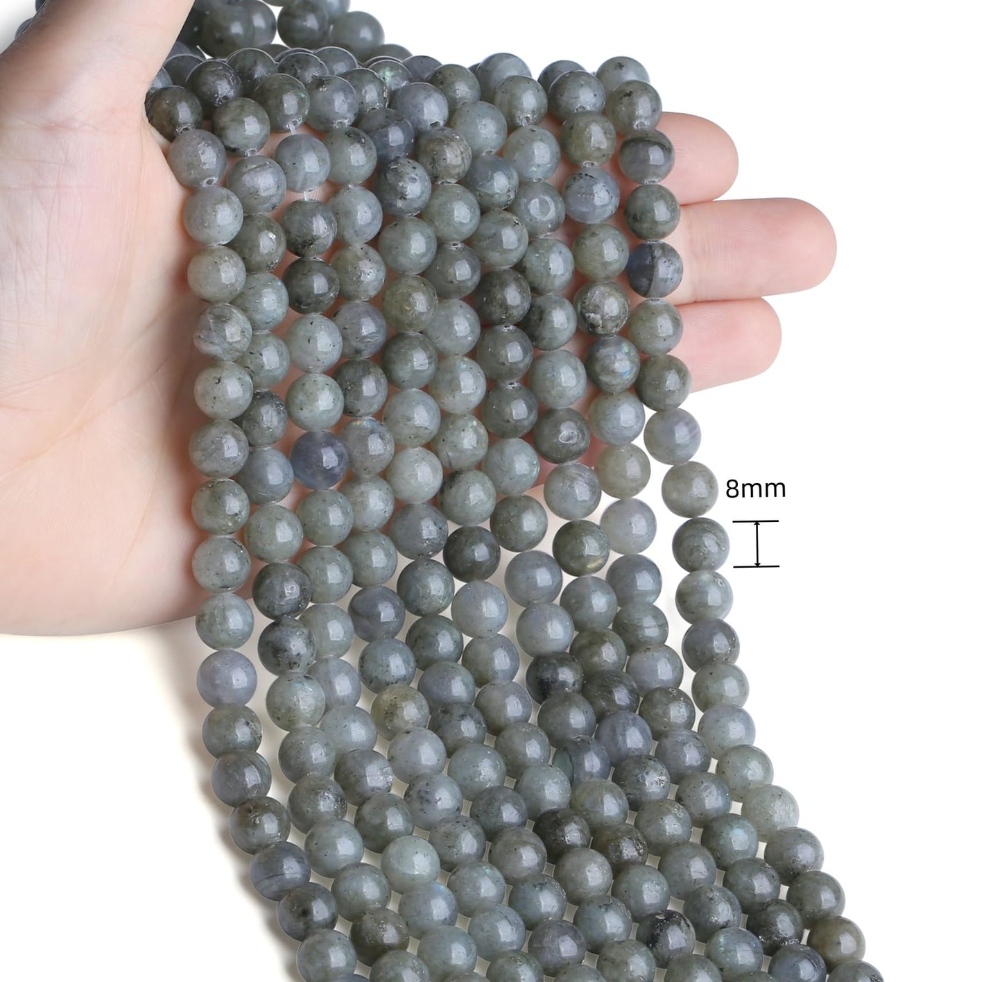 NUKAYAI Natural Labradorite Beads 100Pcs 8mm Crystal Beads Round Grey Moonstone Bead for Bracelet Necklace Earrings Jewelry Making