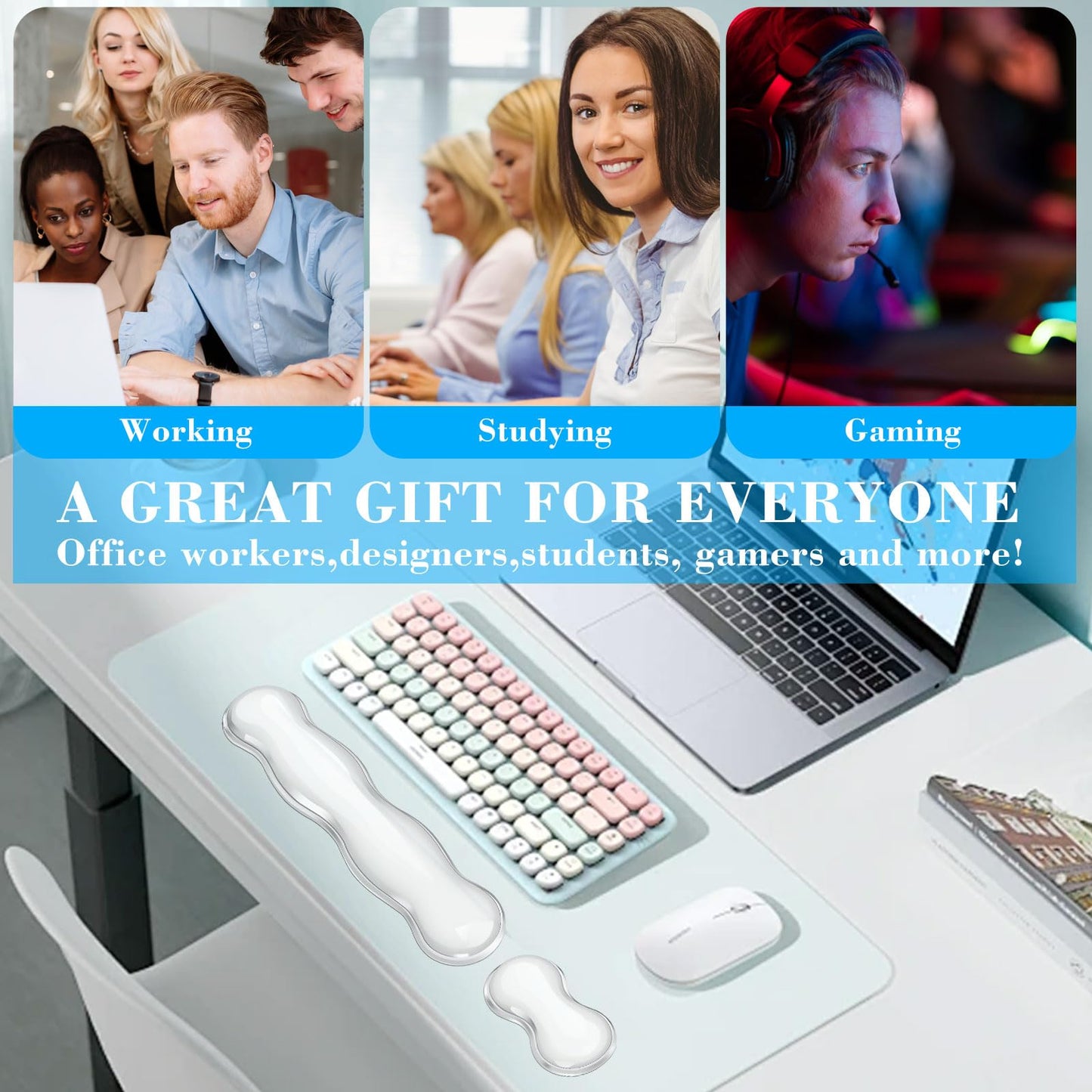 ABRONDA Gel Wrist Rest for Keyboard and Mouse, Wrist Rest for Keyboard, Mouse Wrist Support, Pain Relief, Cool Touch, Non-Skid, Keyboard and Mouse Wrist pad Set